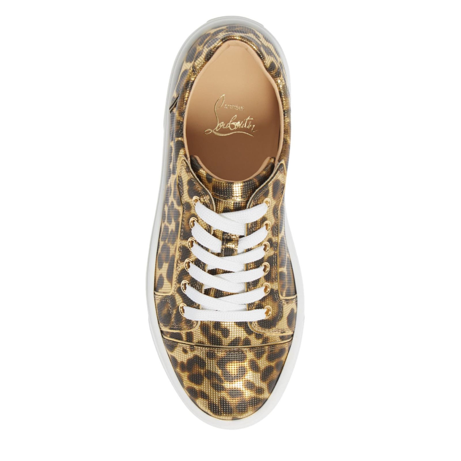 Christian Louboutin Vieirissima Flat Gold Leopard Lace Up Tie Low Top Sneaker 36 Size US 6 / IT 36 - 6 Thumbnail