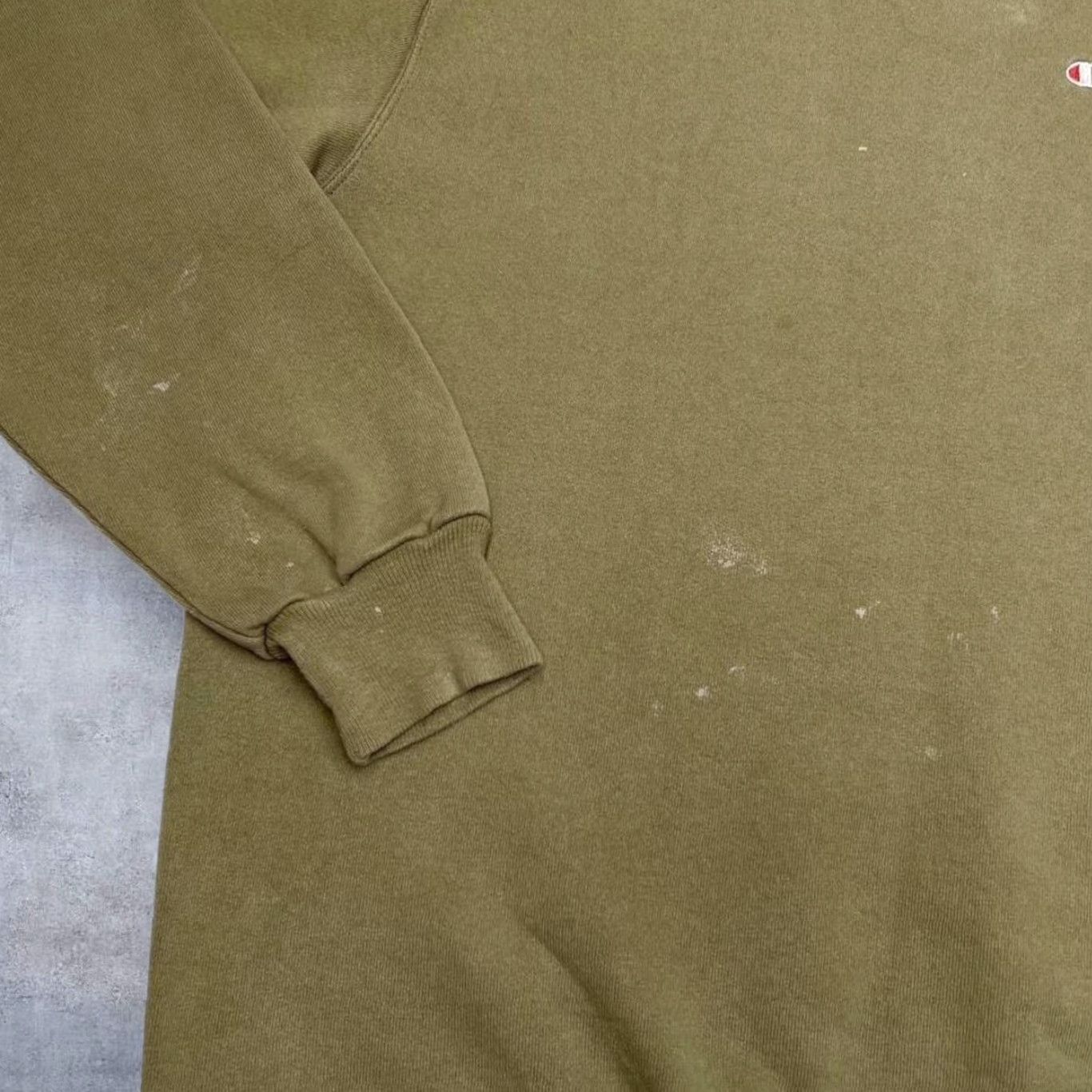 Champion VINTAGE Champion Embroidered Sweatshirt Khaki Green Distressed XL Mens Pullover Crew Neck Cap Size US XL / EU 56 / 4 - 6 Thumbnail