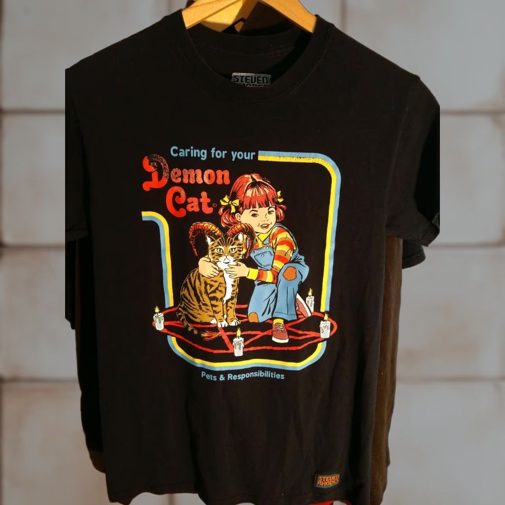 Vintage VINTAGE Steven Rhodes Halloween Shirt Demon Cat Size S Black Mens Short Sleeve T-Shirt Size US S / EU 44-46 / 1 - 1 Thumbnail
