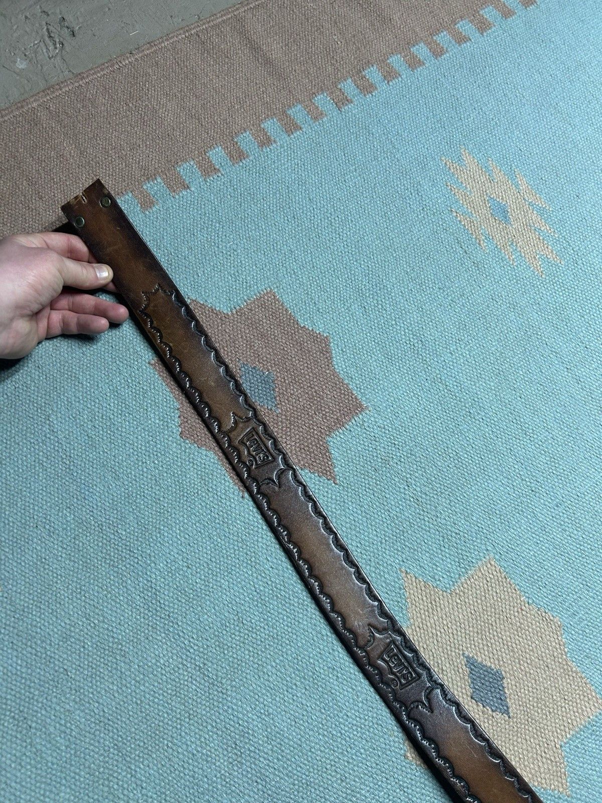 Levi's Vintage 70s Levi’s tooled leather belt band lattigo men’s 38 Size 38 - 2 Thumbnail
