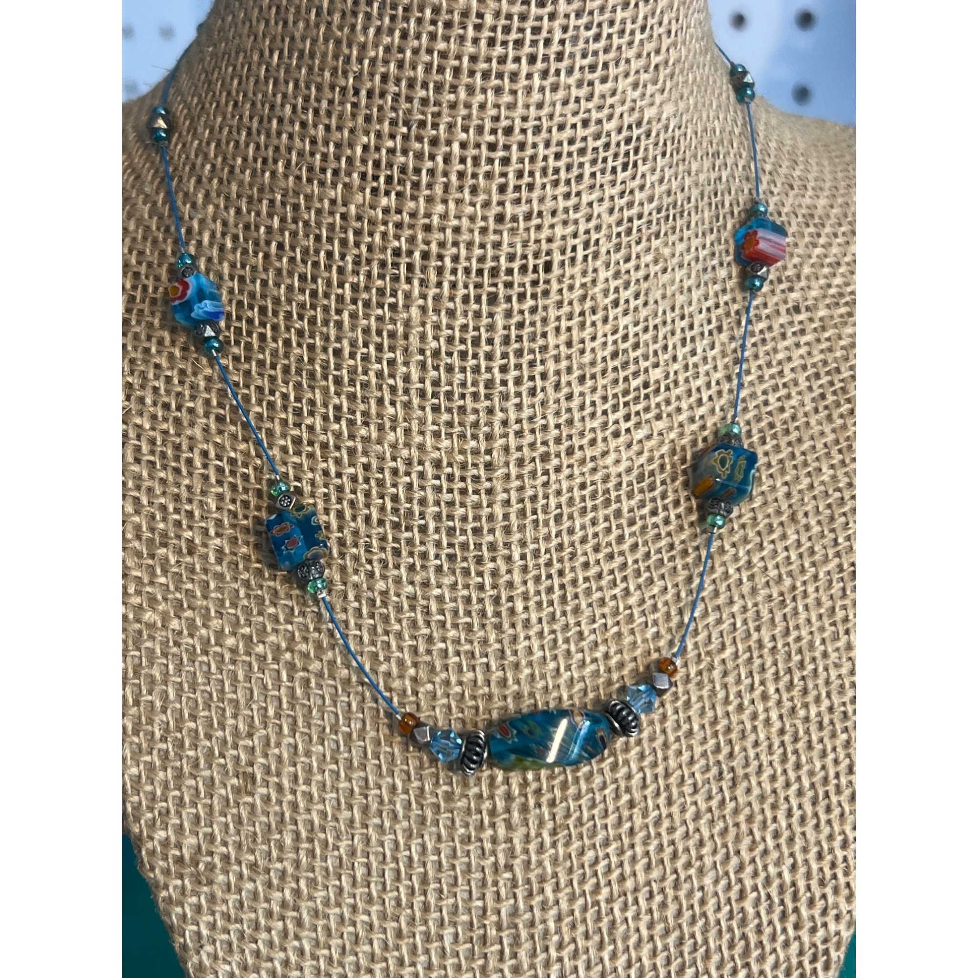 Other Millefiori Glass Bead Necklace Collar Blue Line Lobster Clas Size ONE SIZE - 1 Thumbnail