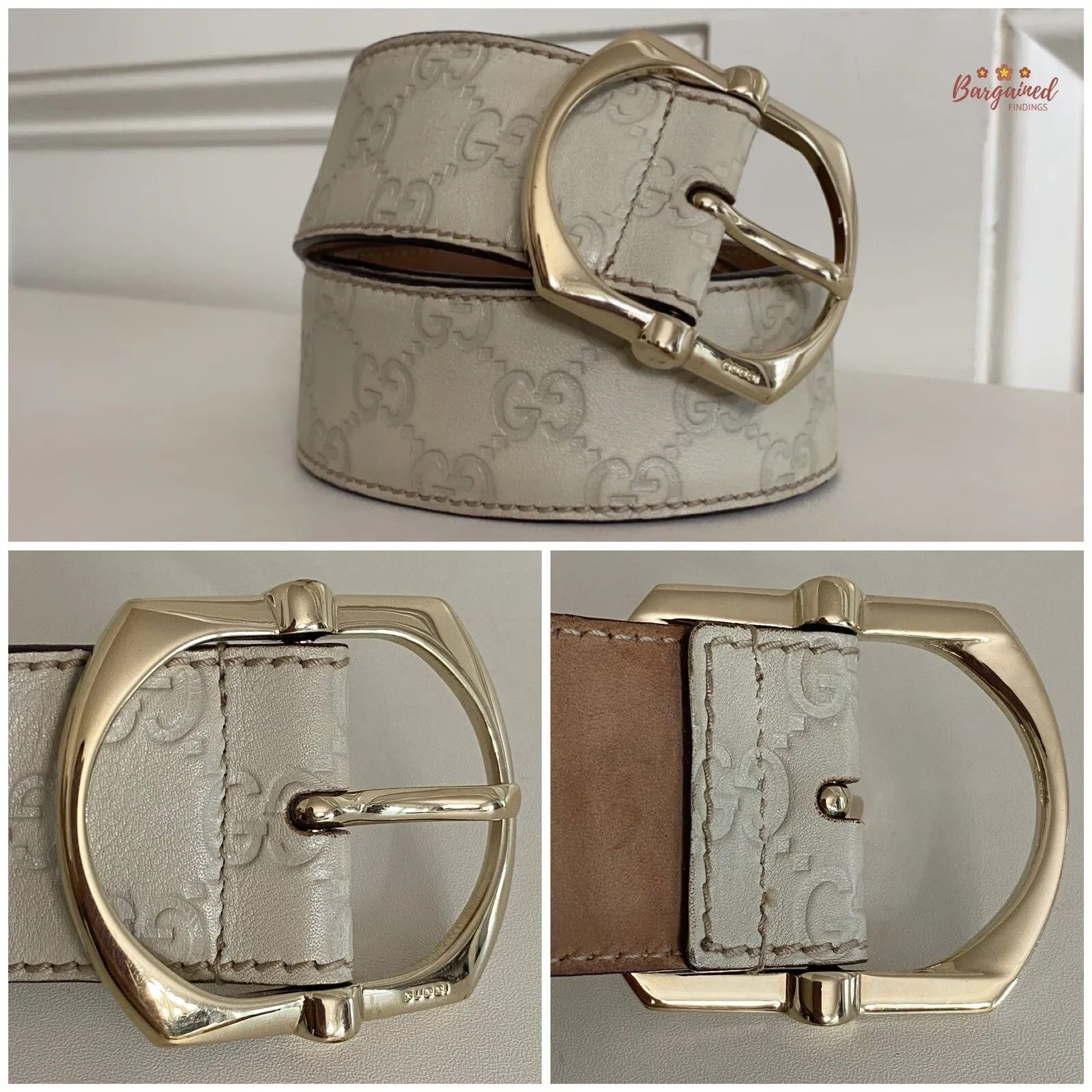 Gucci Gucci GG Embossed Signature Leather Gold Pin Buckle Belt Size 30 - 10 Thumbnail