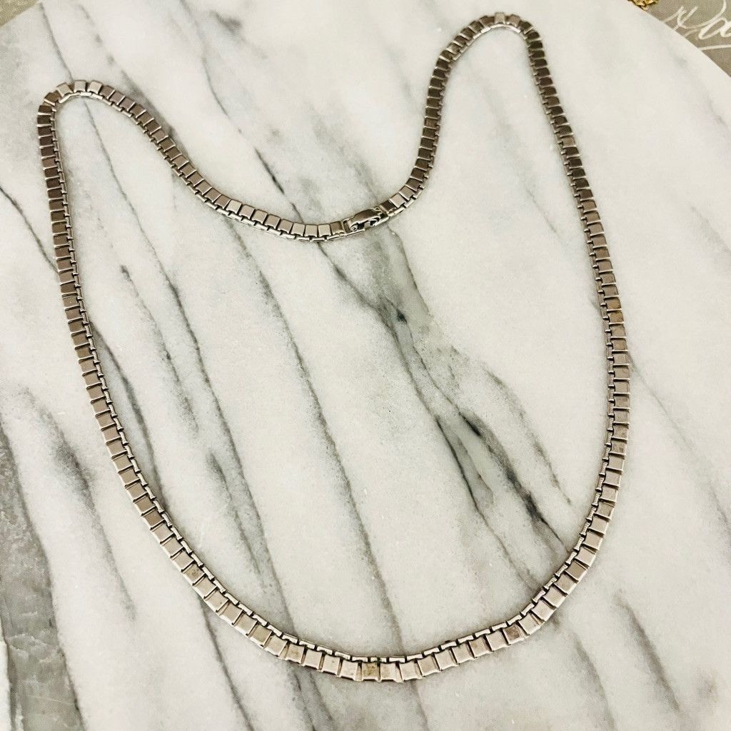 Monet Vintage Signed Monet Box Chain Necklace Silver 25" Size ONE SIZE - 1 Thumbnail