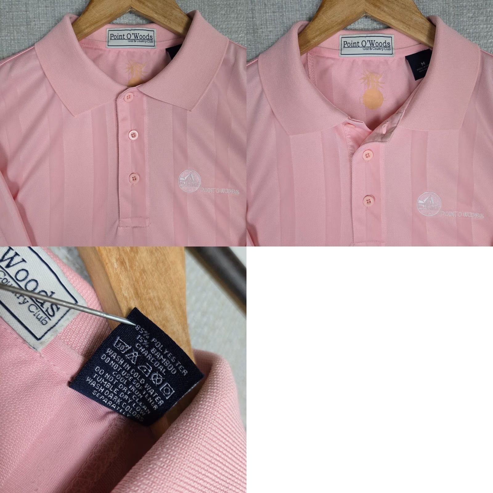 Vintage Point o Woods Shirt Mens M Pink MICHIGAN Stripe Polo Size Poly Bamboo Size US M / EU 48-50 / 2 - 9 Thumbnail