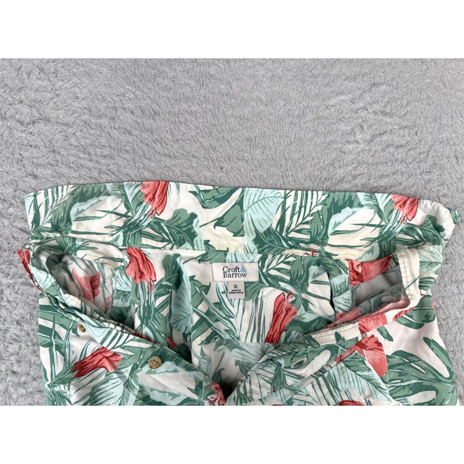 Croft & Barrow VINTAGE Croft & Barrow Hawaiian Shirt Men XL Green Red Floral Button-Up Rayon Aloha Mens Size US XL / EU 56 / 4 - 2 Thumbnail