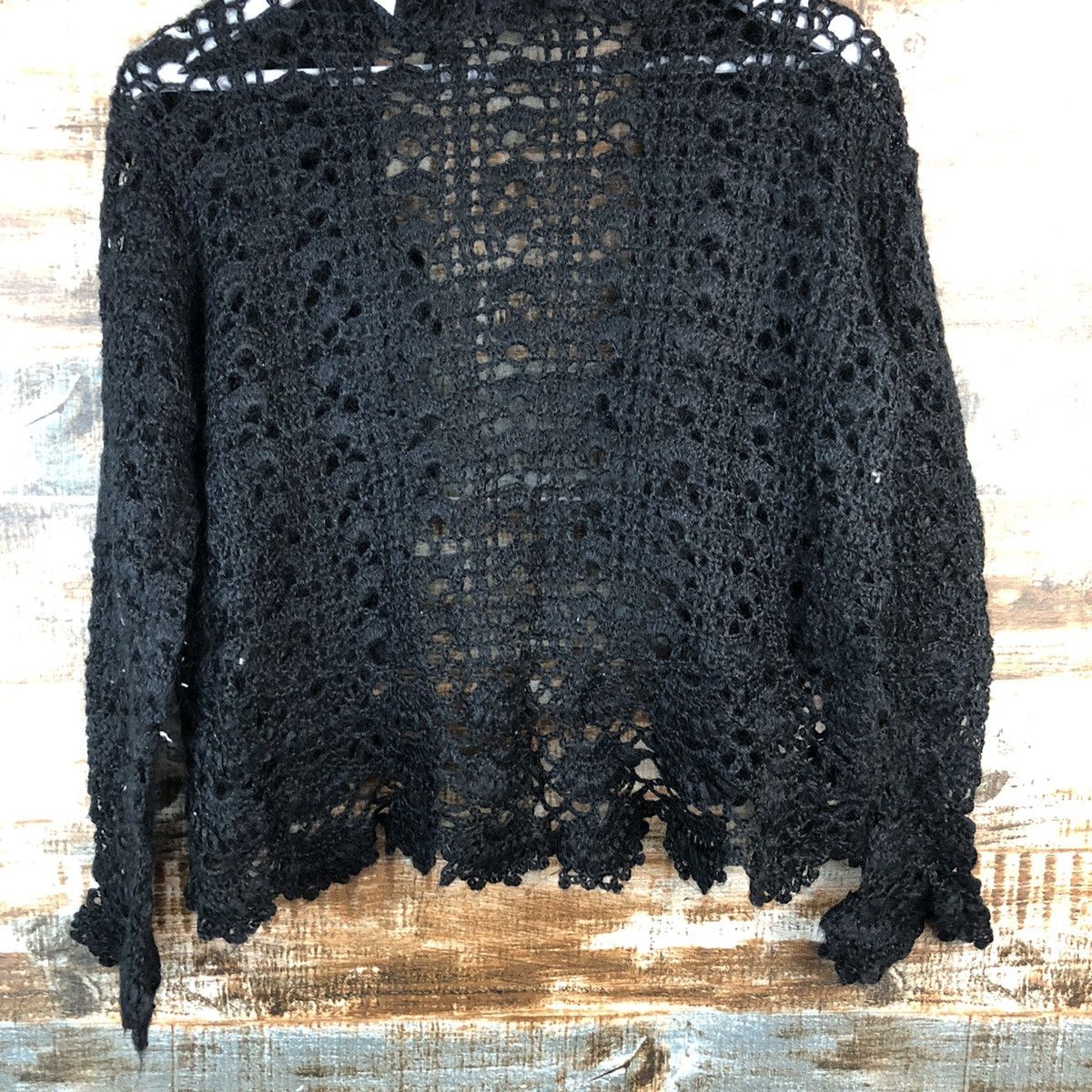 Handmade Japan vintage meshnet crochet Black knitwear #A2492 Size S / US 4 / IT 40 - 12 Thumbnail