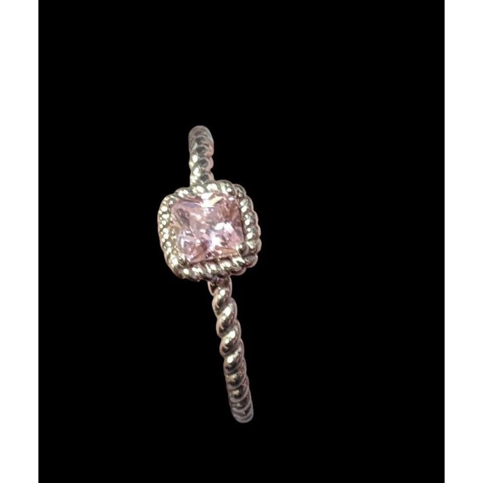 Other Dainty Coquette Silver Tone Ring With Pastel Pink Gem Signed Size ONE SIZE - 11 Thumbnail