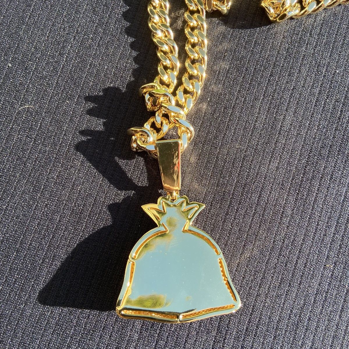Jewelry Gold Chain Cuban Necklace 24in 8mm and Icy Money Bag Pendant Size ONE SIZE - 5 Thumbnail
