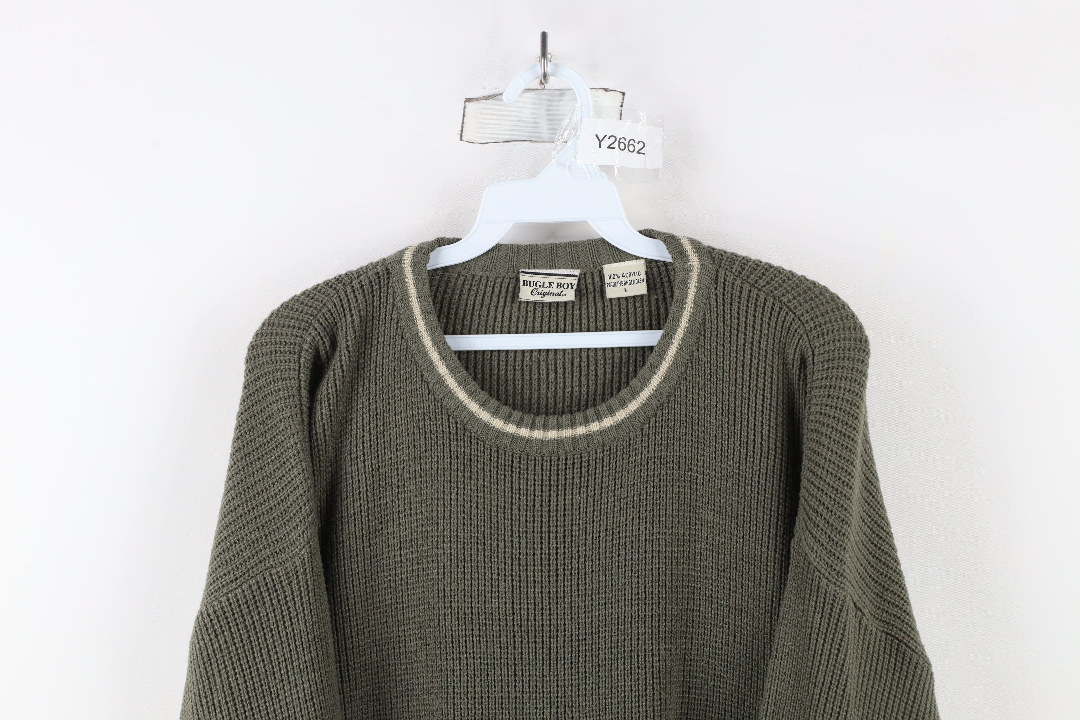 Vintage Vintage 90s Streetwear Ribbed Knit Crewneck Sweater Green Size US L / EU 52-54 / 3 - 2 Thumbnail