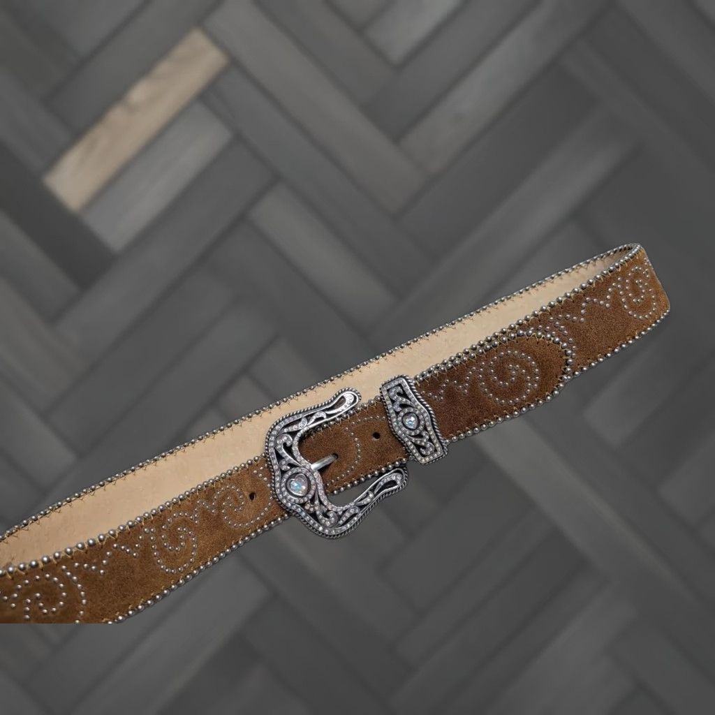 Tony Lama VINTAGE Tony Lama belt Western Unisex Adults 1-1/2" leather brown 32 Cowboy Studded buckle belt 90s Western Size 32 - 1 Thumbnail