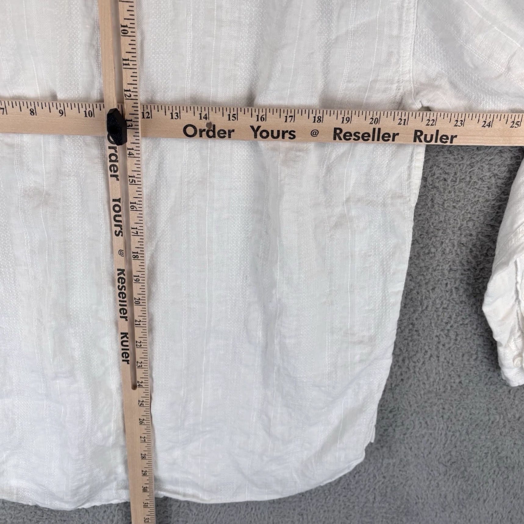 The Territory Ahead Territory Ahead Shirt Mens Large White 100% Linen Summer Beach Texture Striped Button-Up Casual Long Sleeve Collared Size US L / EU 52-54 / 3 - 6 Thumbnail