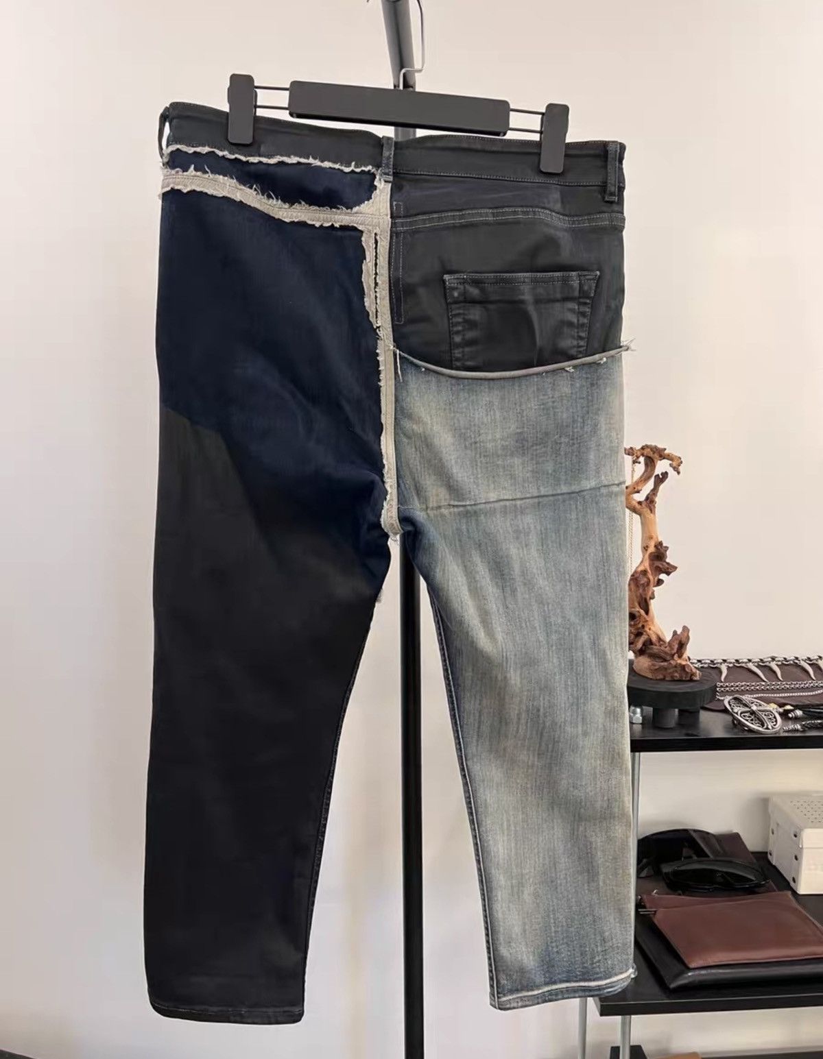Rick Owens Rick Owens Runway Waxed Canvas&Denim Patchwork Cropped Pants Size US 34 / EU 50 - 2 Thumbnail