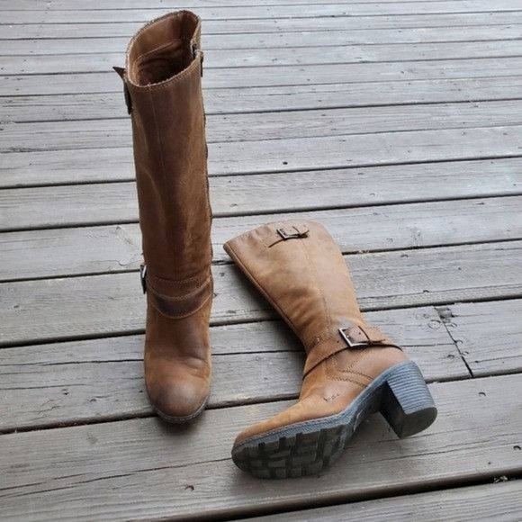 Born Born Heeled Buckle Zip Up Brown Leather Knee High Tall Boots Size US 9.5 / IT 39.5 - 8 Thumbnail