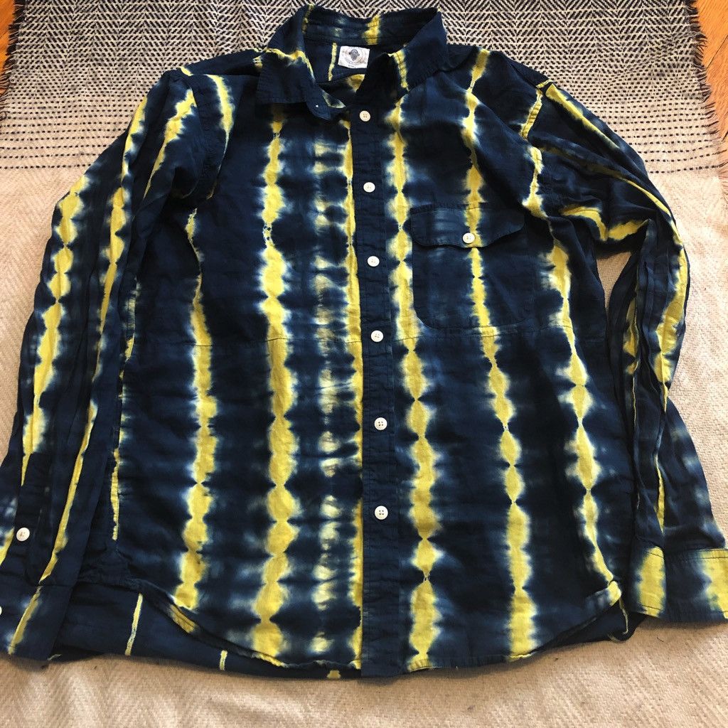 18 East Bangs Button Up Overshirt - Navy/Sunshine Tie Dye Stripe Size US L / EU 52-54 / 3 - 8 Thumbnail