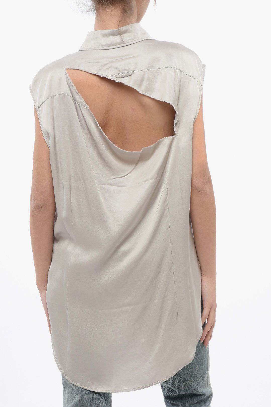 Maison Margiela og1mm0825 Asymmetric Sleeveless Shirt in Grey Size S / US 4 / IT 40 - 2 Thumbnail