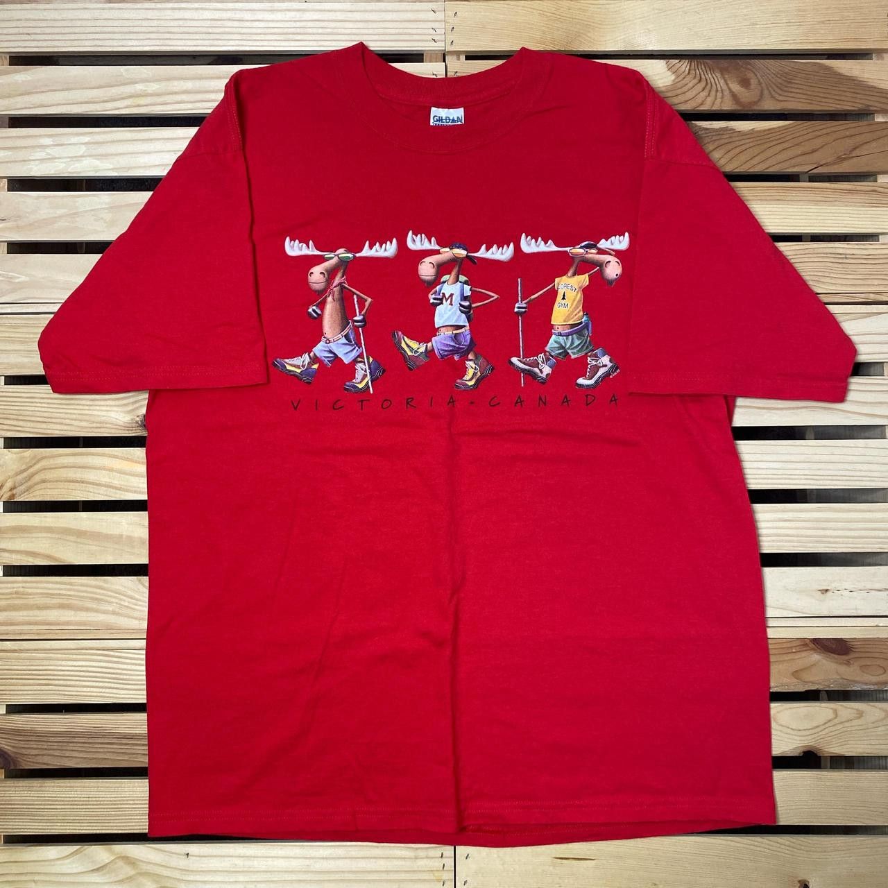 Gildan Vintage Canada Red Cartoon Moose Nature Tee Size XL Size US XL / EU 56 / 4 - 1 Thumbnail