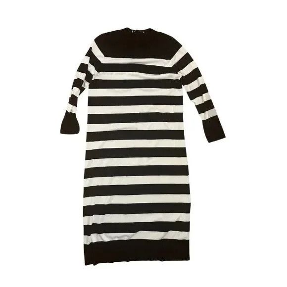 Zara Zara Womens Black Cream Striped Long Sleeve Crew Neck Midi Size M / US 6-8 / IT 42-44 - 2 Thumbnail