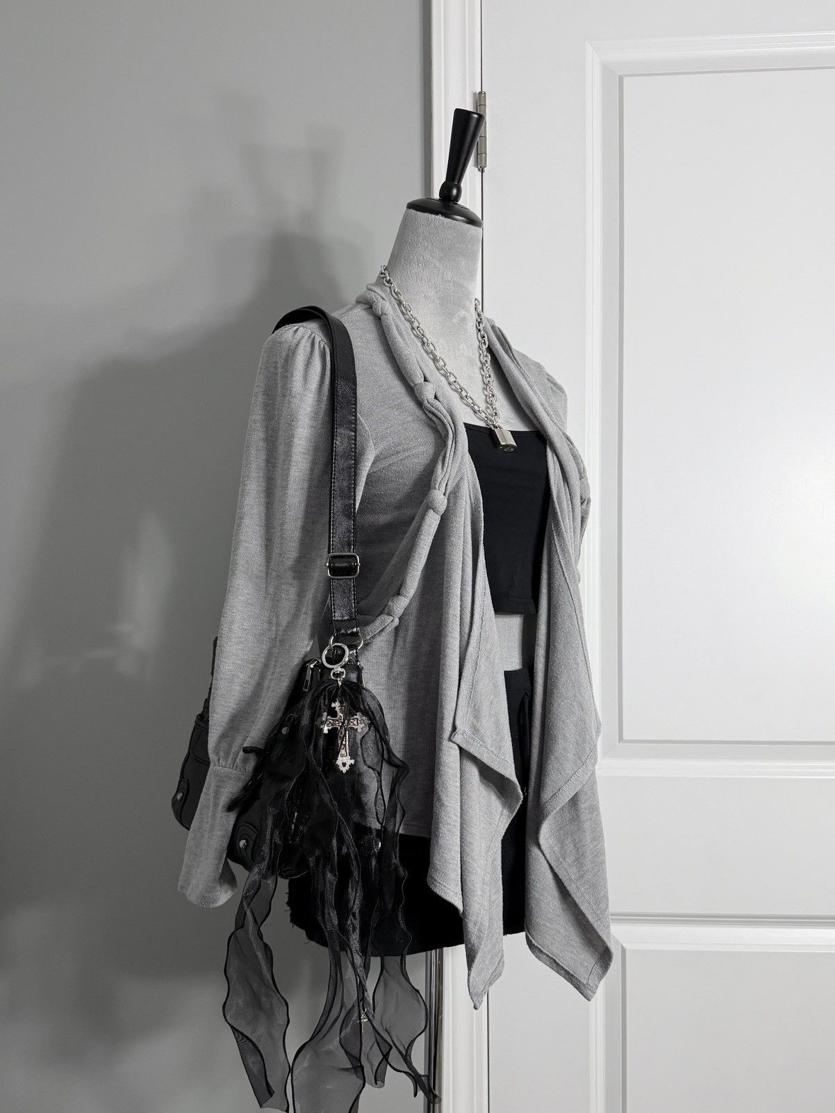 Other Gray Draped Open Front Cardigan Sweater w/ Fabric Twists Size M / US 6-8 / IT 42-44 - 2 Thumbnail