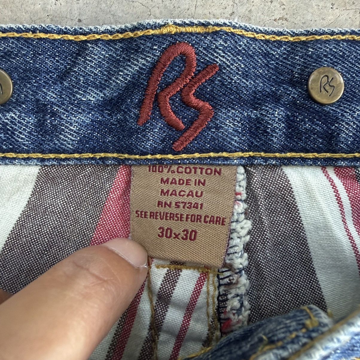 Japanese Brand W32x30 Vintage Snap Red Flare Faded Denim Jean Pants Size US 33 - 14 Thumbnail