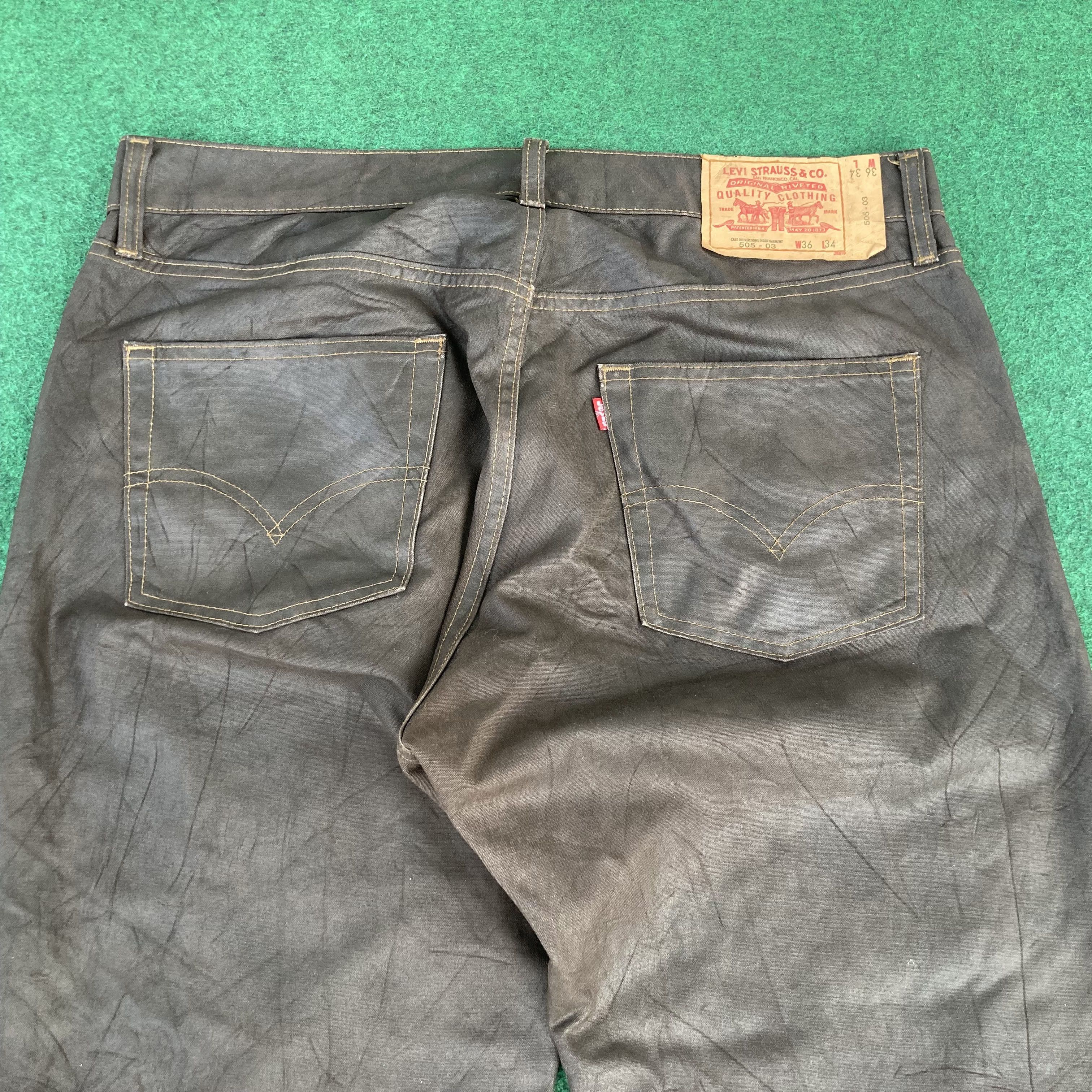 Levi's × Vintage Vtg 35x31 Levis 505 Wax Coated Sz 35 Waxed Coated Jeans Size US 35 - 10 Thumbnail