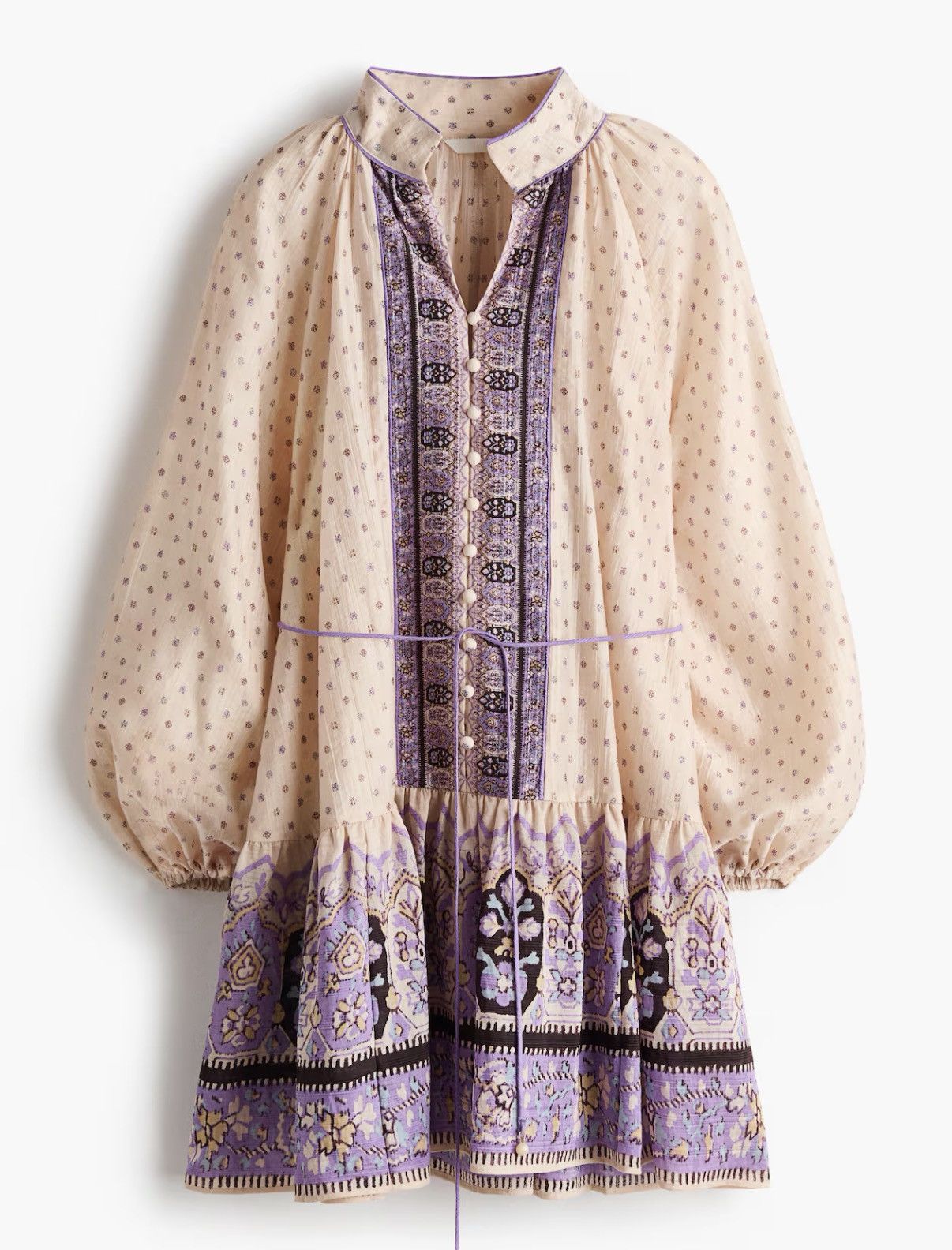 H&M H&M Short Tunic Dress Beige & Lilac Size L / US 10 / IT 46 - 4 Thumbnail