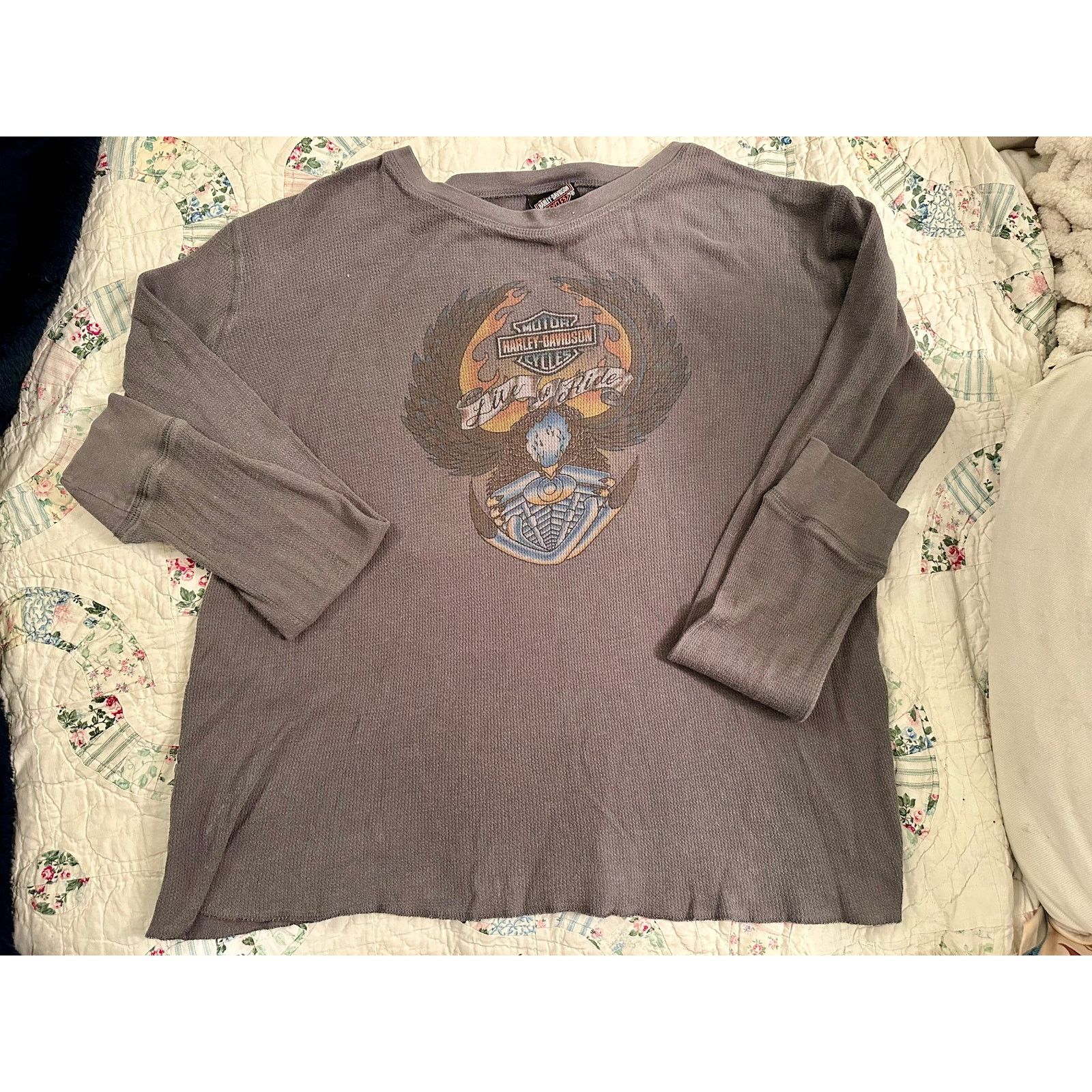 Harley Davidson VINTAGE HARLEY DAVIDSON GRAY THERMAL FADED LONG SLEEVE TEE Size US S / EU 44-46 / 1 - 10 Thumbnail