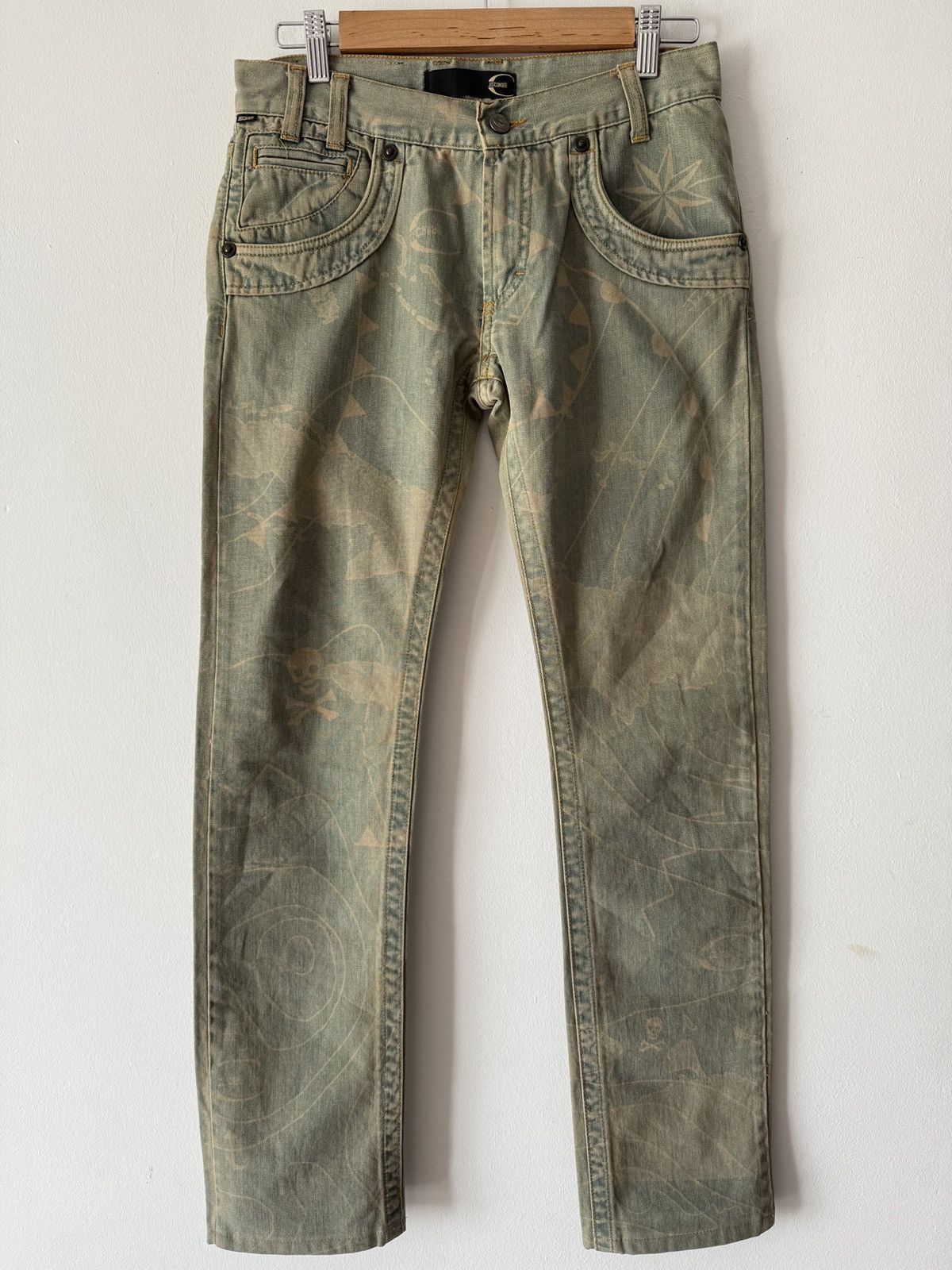 Just Cavalli 🔥🔥 2001 Vintage Roberto Cavalli Treasure Map Denim Pants Size US 29 - 1 Thumbnail