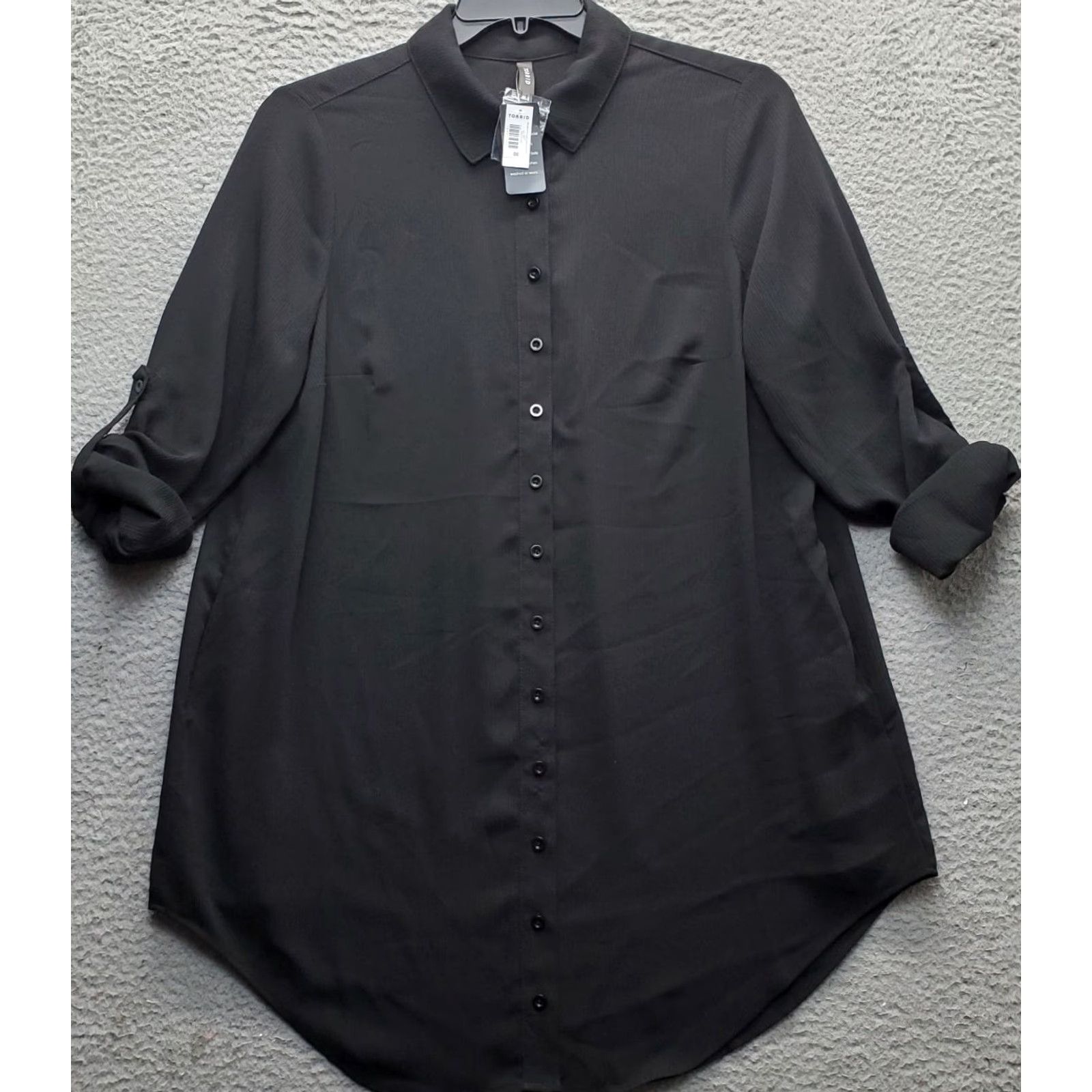 Torrid Torrid Shirt Dress Womens 00 Black Cover Up Button-Ups Roll-Tab Sleeve Mini Crepe Dress Size XXS / US 00 / IT 34 - 2 Thumbnail
