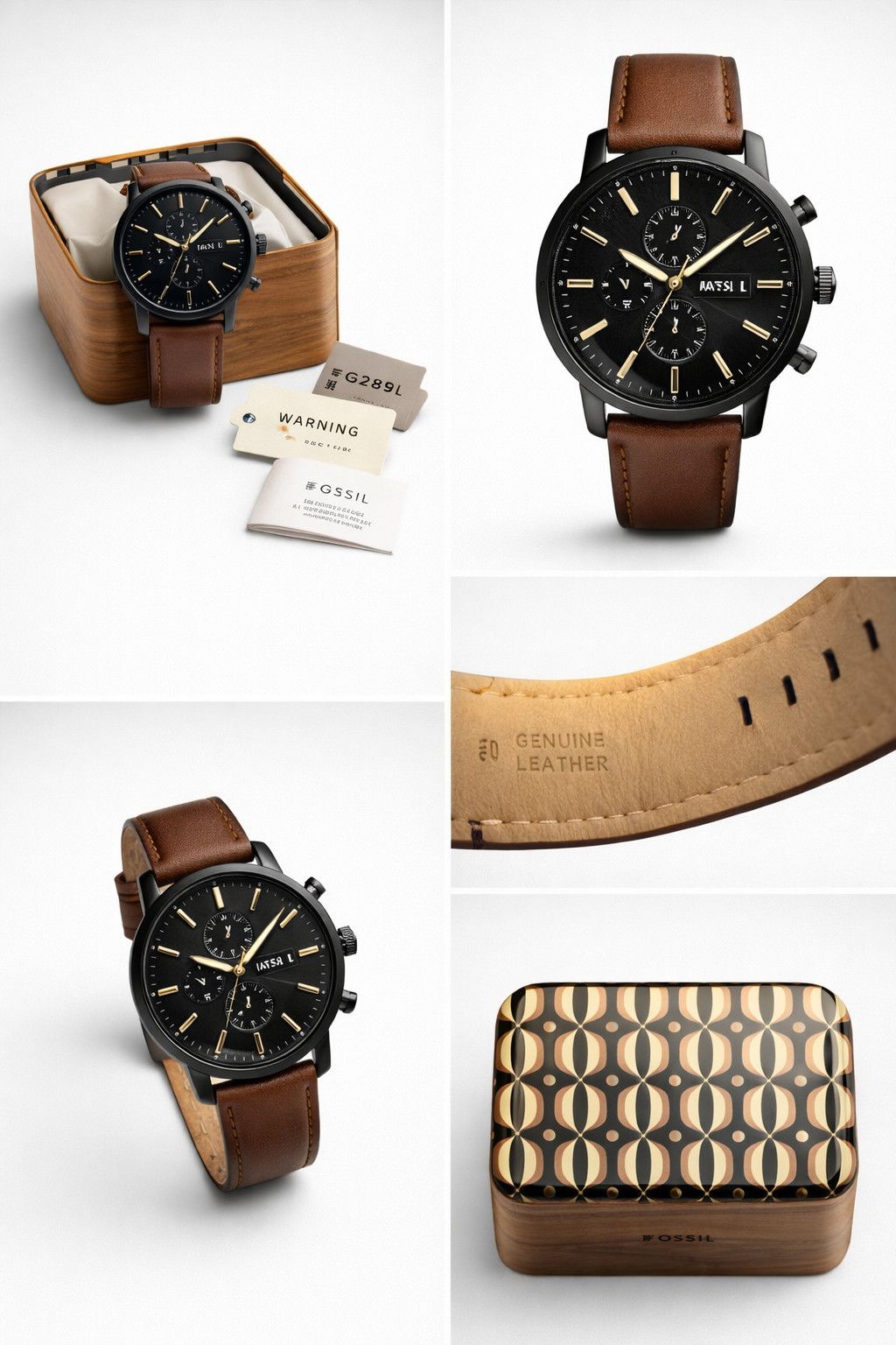 Fossil Fossil Rhett Multifunction Watch Black Dial Brown Leather Size ONE SIZE - 1 Thumbnail