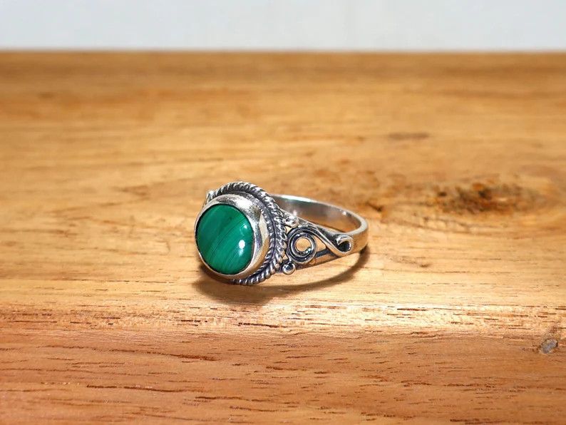 Handmade Malachite Ring: Handmade Sterling Silver Bohemian Jewelry Size ONE SIZE - 3 Thumbnail