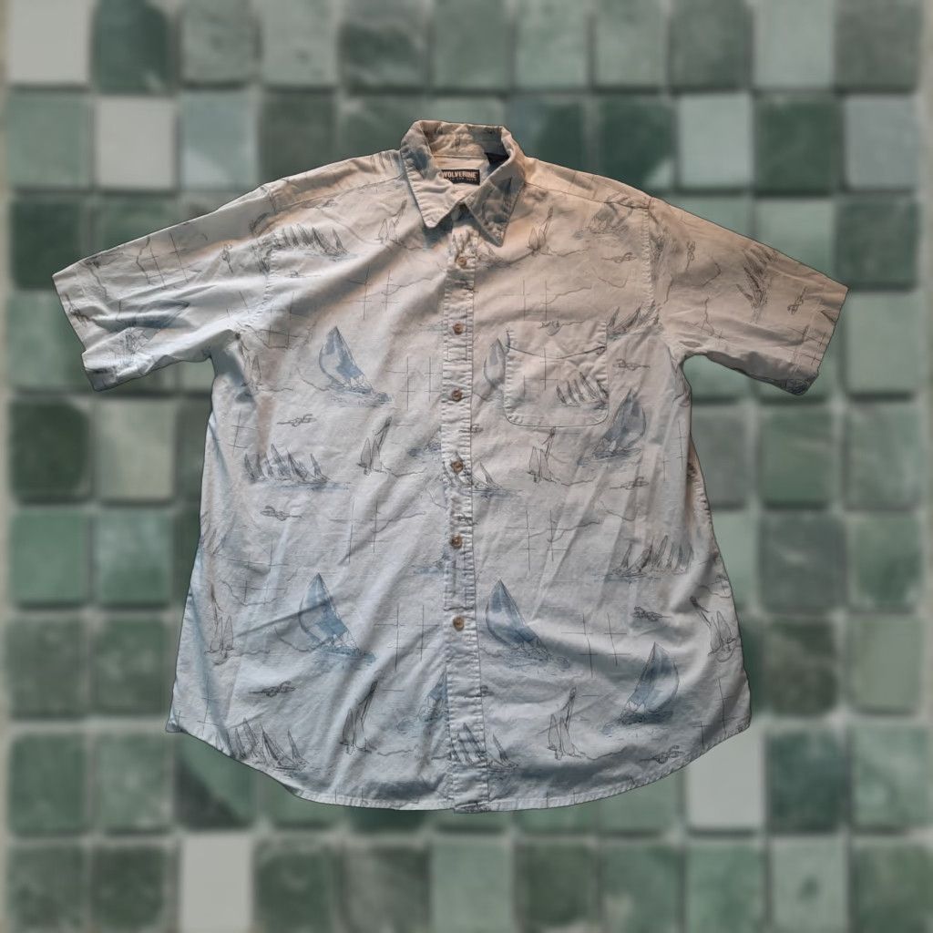 Vintage Wolverine Sail Boat shirt Mens Large White Button Down Short Sleeve Button-Up Cotton Boats Regular Casual Workwear Travel Modern Outdoor Size US L / EU 52-54 / 3 - 1 Thumbnail