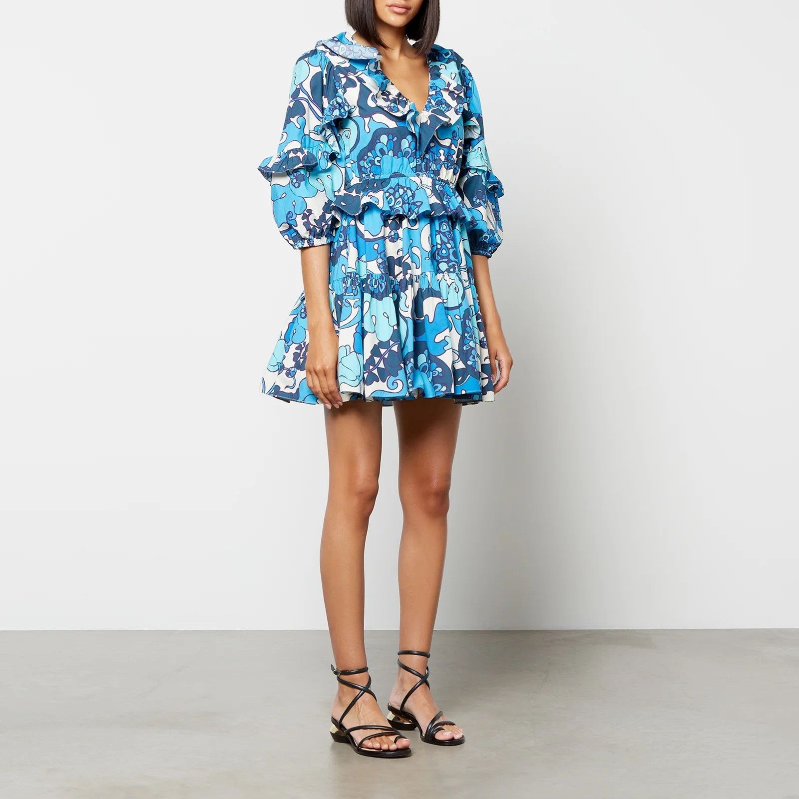 RHODE Rhode Valerie Mini Dress Printed Floral Cotton Ruffles Size XS / US 0-2 / IT 36-38 - 2 Thumbnail