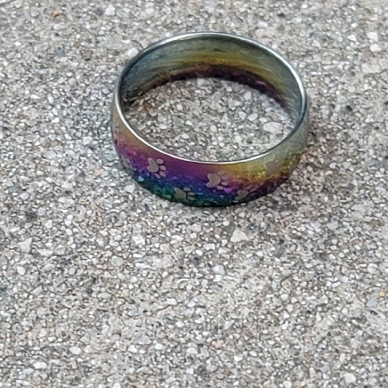 The Unbranded Brand Rainbow Paw Print Stainless Steel Ring Size ONE SIZE - 3 Thumbnail