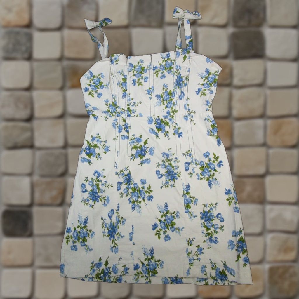Anthropologie Dress Womens Large White Blue Floral Blouson