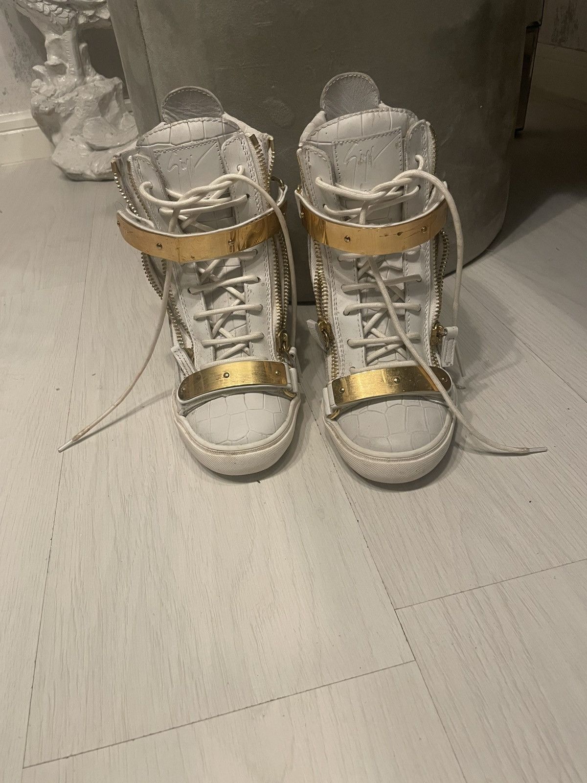 Guiseppe zanotti grey croc embossed leather HT wedge sneaker
