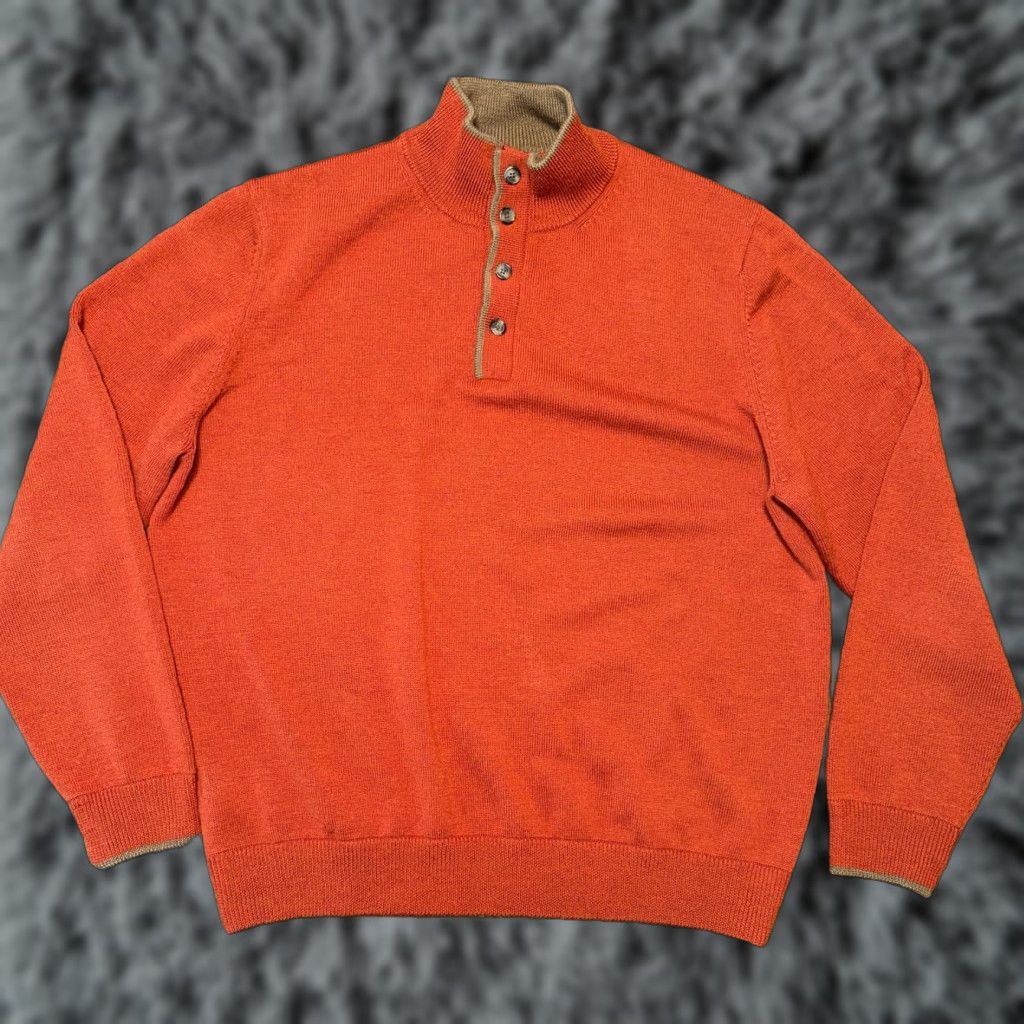 Brooks Brothers VINTAGE Brooks Brothers 346 Extra Fine Italian Merino Wool Burnt Sienna Sweater XL Cardigan Men Long Sleeve Collared Knit Classic Size US XL / EU 56 / 4 - 1 Thumbnail