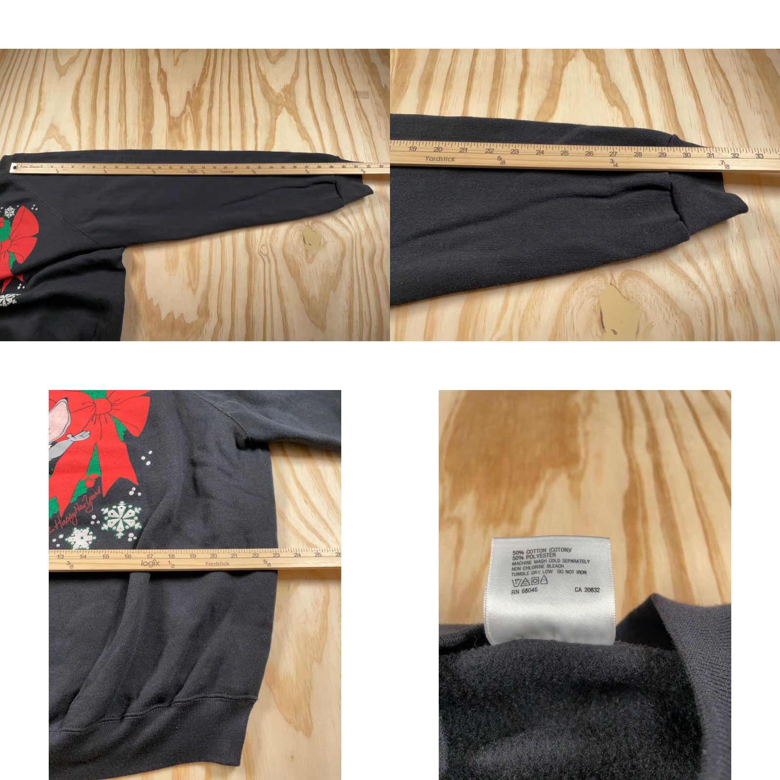 Tultex VINTAGE Tultex Sweatshirt Adult XL Black Crewneck 90s Christmas Holiday USA Made Raglan Graphic Print Size XL / US 12-14 / IT 48-50 - 8 Thumbnail