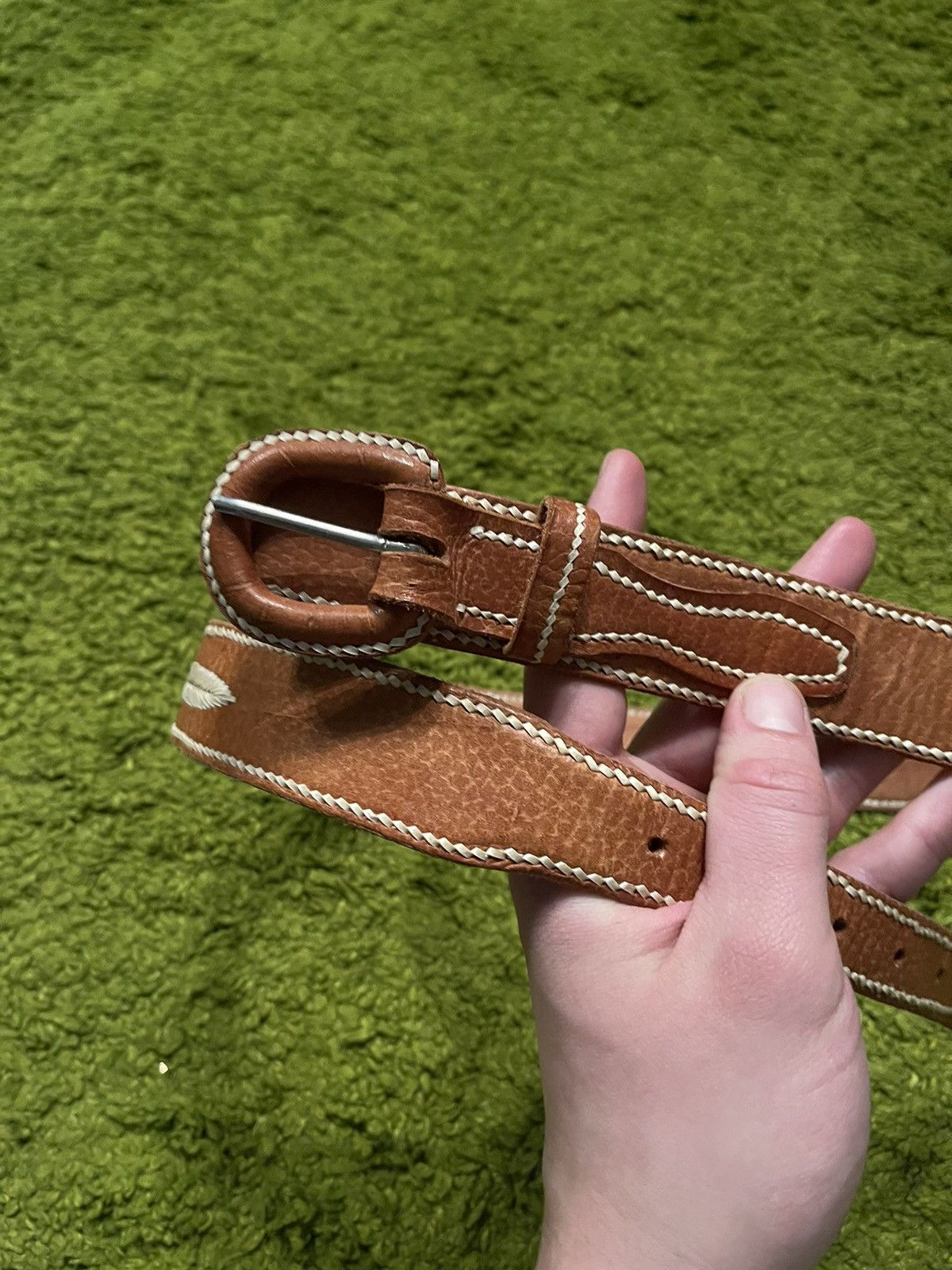Cowboy Equipment × Genuine Leather × Vintage Western Cowboy style real leather embroidered vintage belt Size 36 - 3 Thumbnail