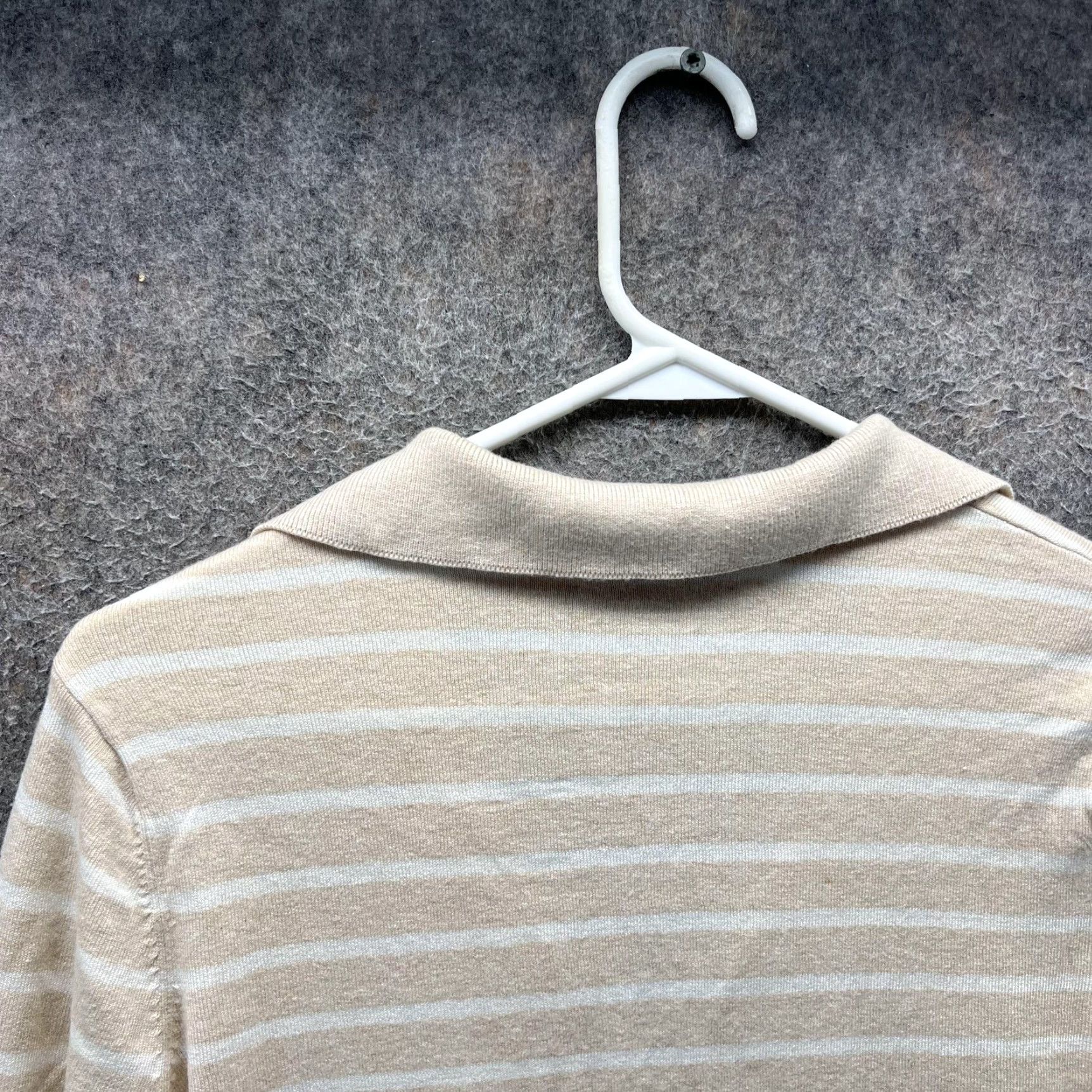 J.McLaughlin J. McLaughlin Polo Shirt Womens Medium Beige Stripe 3/4 Sleeve Collared Top Size M / US 6-8 / IT 42-44 - 7 Thumbnail