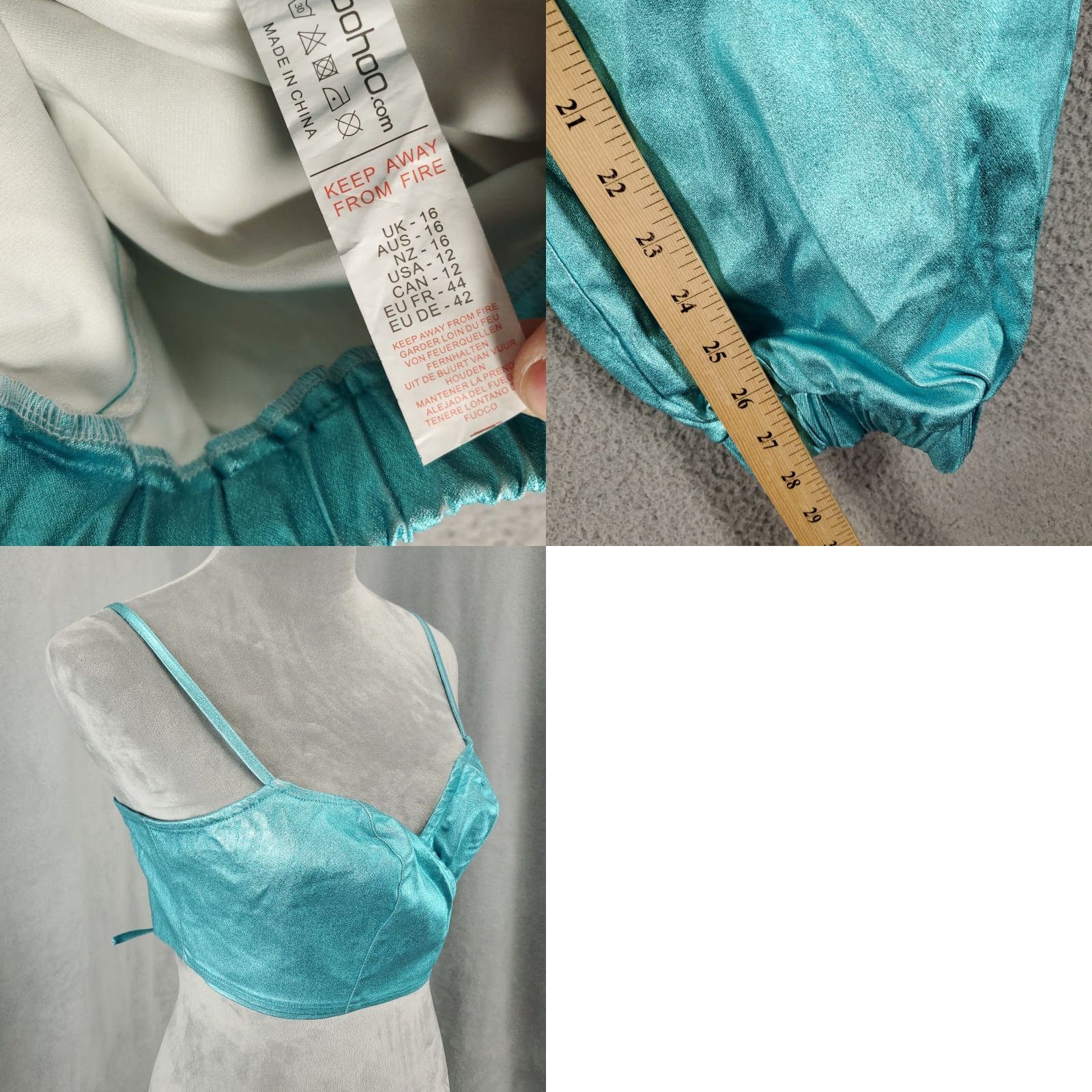 Boohoo Boohoo New Satin Set Womens 12 Blue Satin Set Outfit/Set Sleeveless V-Neck 2 Piece Crop Top Pants Clubwear Womens Size XL / US 12-14 / IT 48-50 - 9 Thumbnail