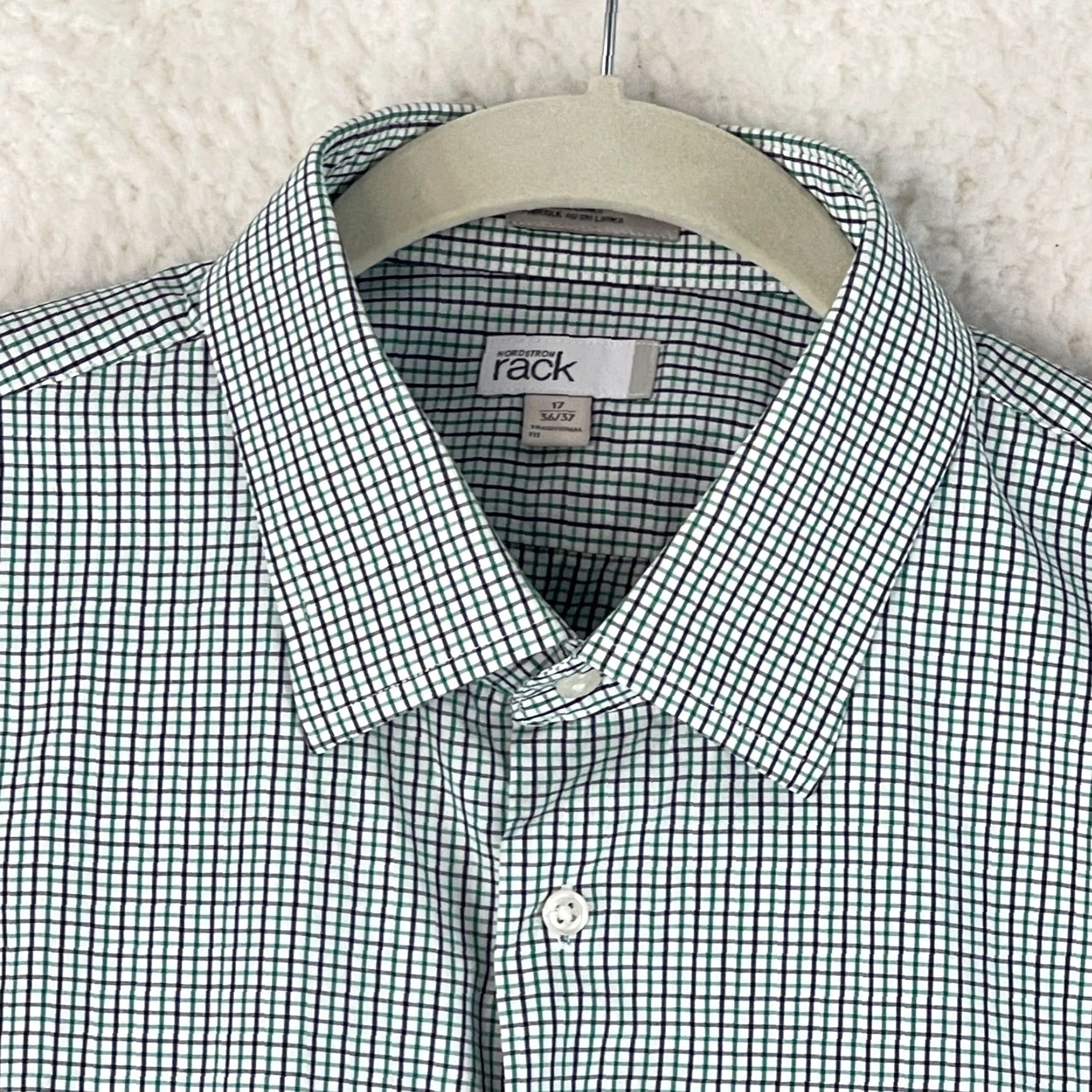Nordstrom Nordstrom Nordstrom Rack Green Plaid Button-Down Dress Shirt Mens XL 17" Neck Long Sleeve Cotton 50" Chest Daddy Classic Shirt Size 46R - 7 Thumbnail