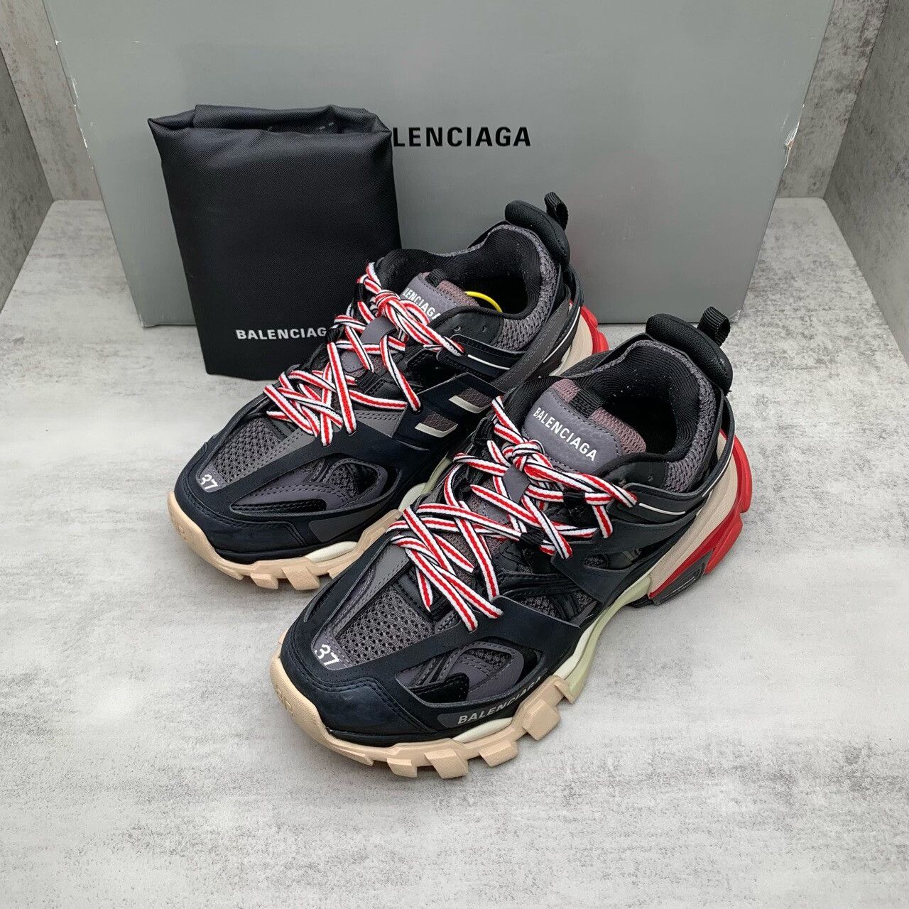 Balenciaga Track Black Red Sneakers Size 37