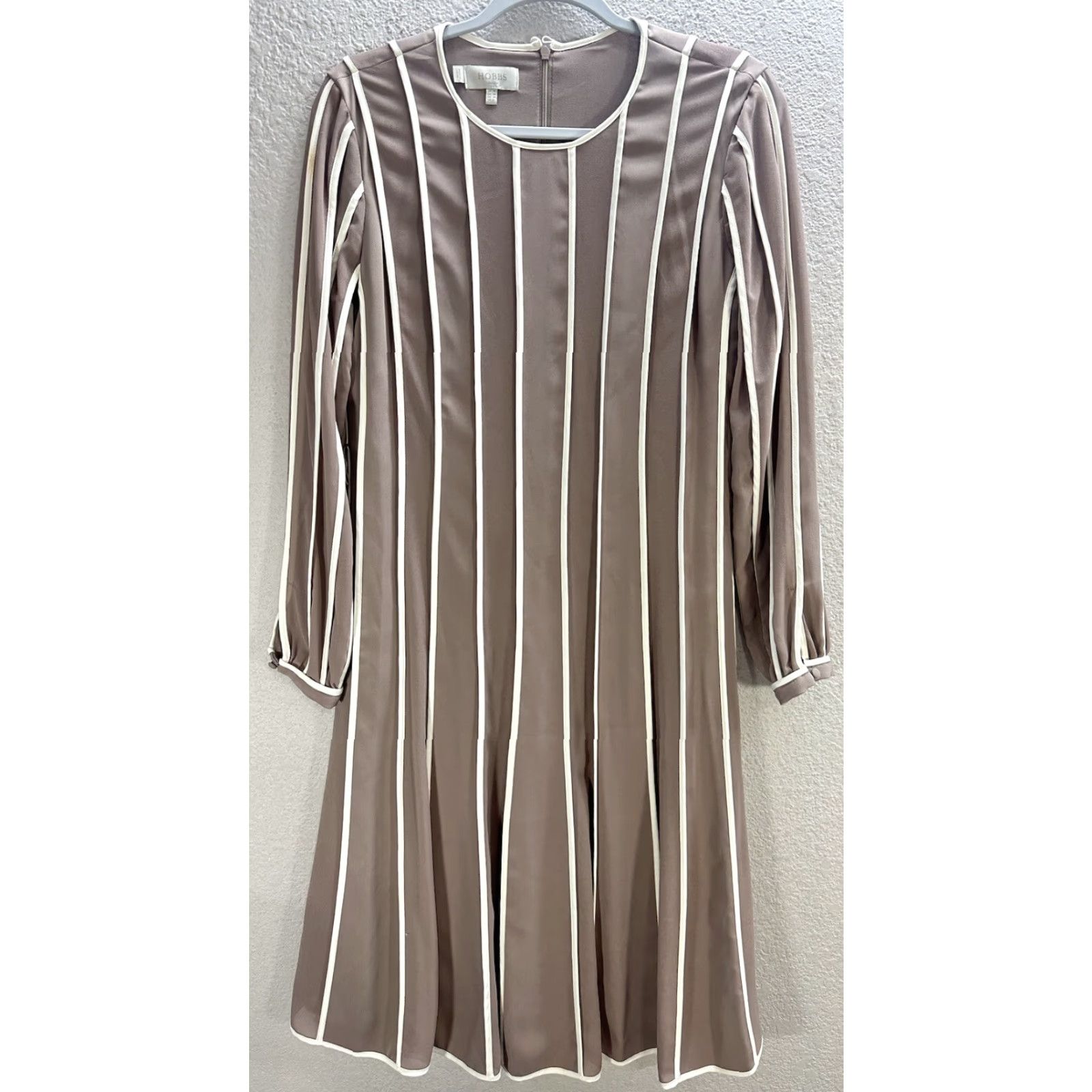 Vintage Hobbs White Dark Beige Stripe Belted A-Line Dress Womens 6 UK 10 US 6 Long Sleeve Knee Length VINTAGE No Size M / US 6-8 / IT 42-44 - 4 Thumbnail