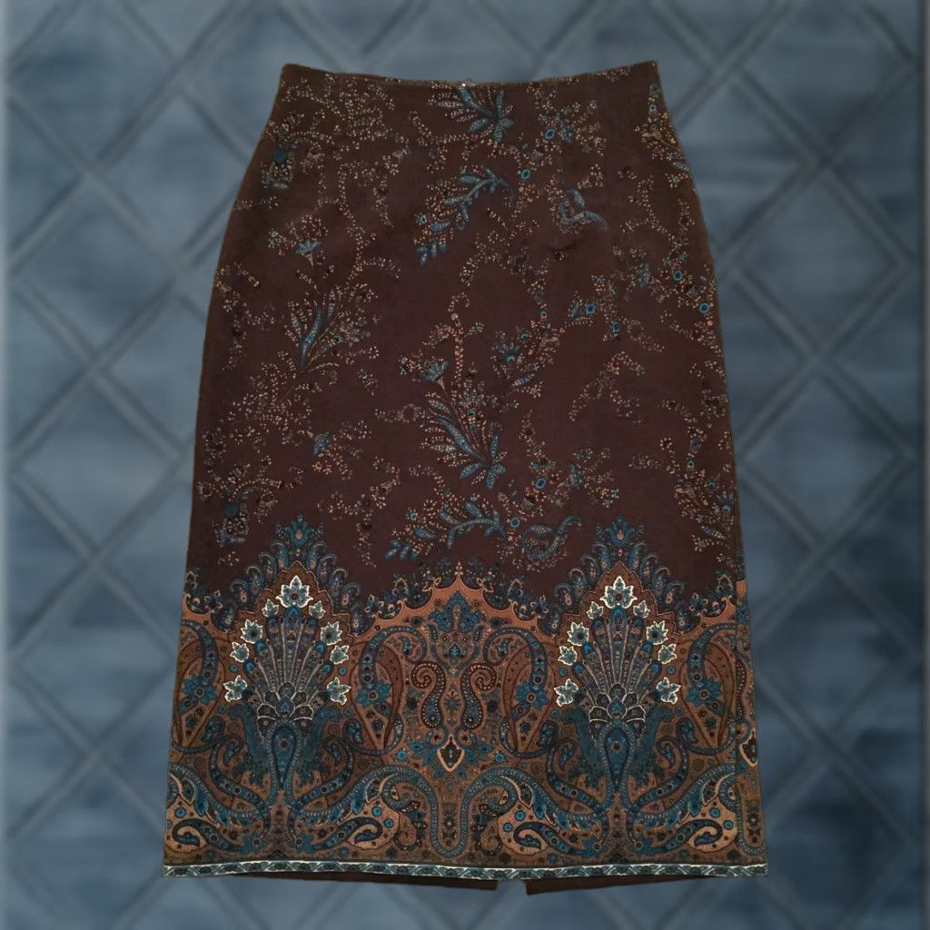 Vintage Briggs Skirt 10P Brown Blue Floral Microfiber Midi Pencil Women Petite Brown Floral Microfiber Midi Pencil 10P Women Briggs Skirt Size 32" / US 10 / IT 46 - 1 Thumbnail