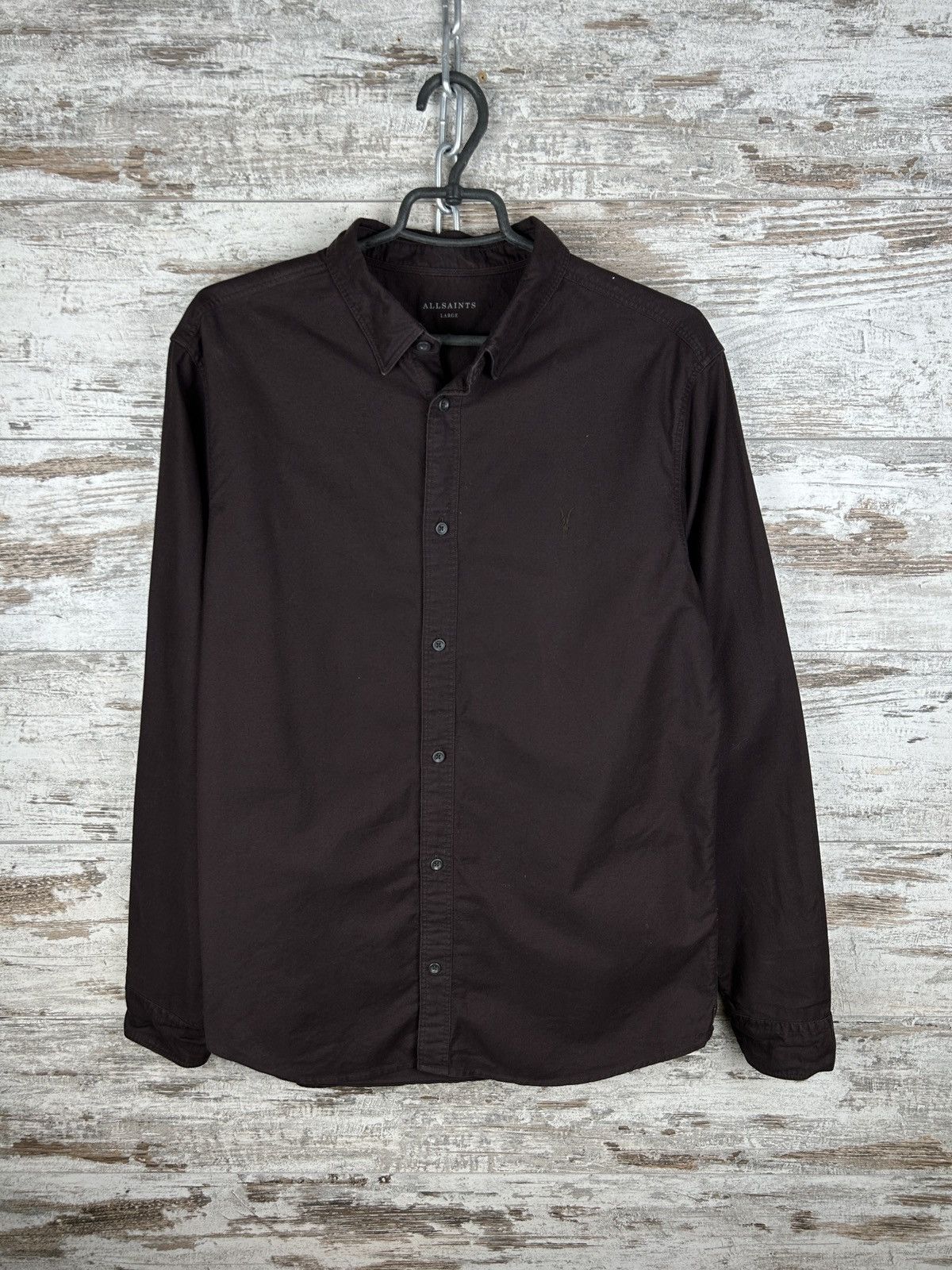 Pre-owned Allsaints Mens  Huntingdon Long Sleeve Shirts Button Up Brown Luxury (size Large)