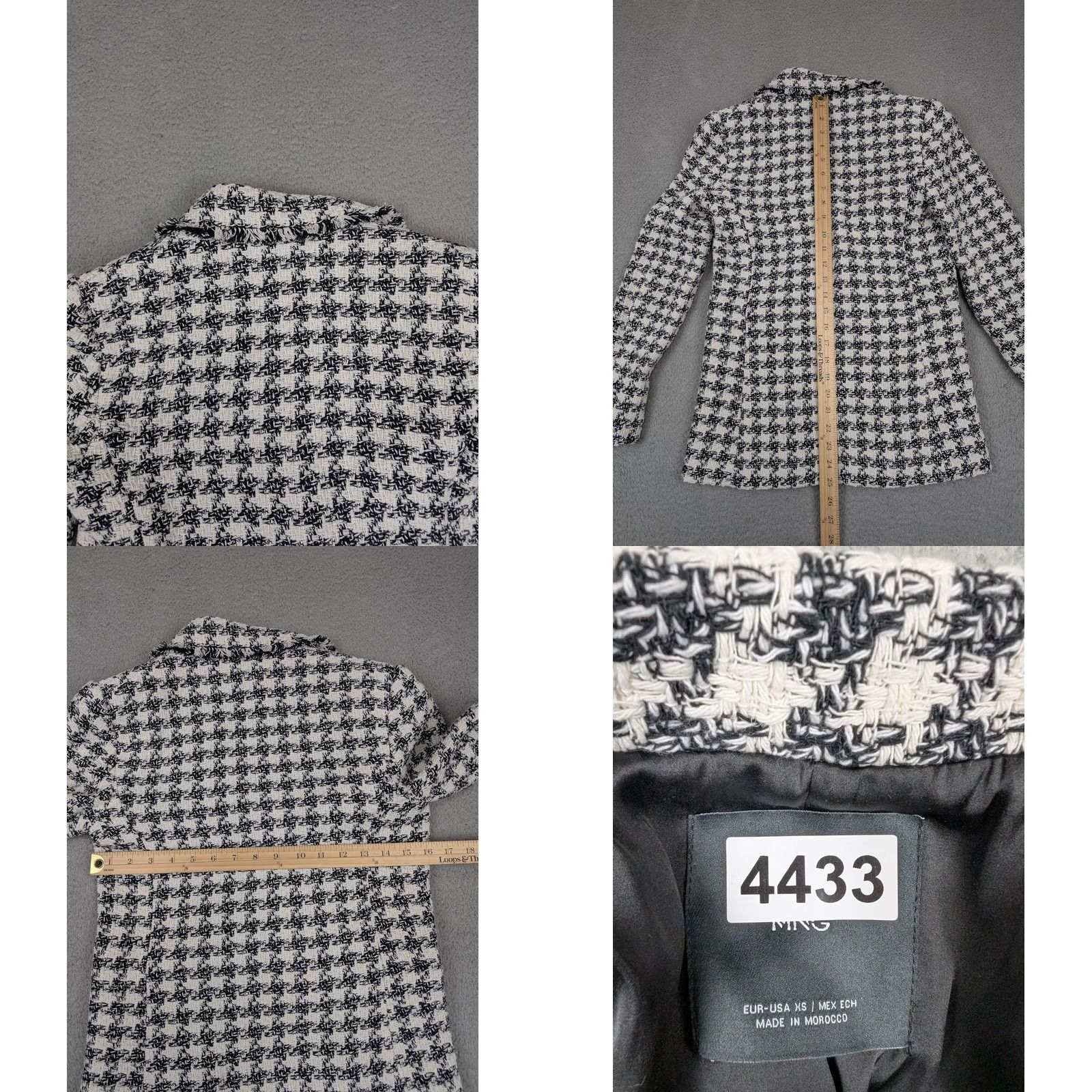 Mango MNG Blazer Womens XS Black White Tweed Houndstooth Double-Breasted Jacket Size XS / US 0-2 / IT 36-38 - 9 Thumbnail