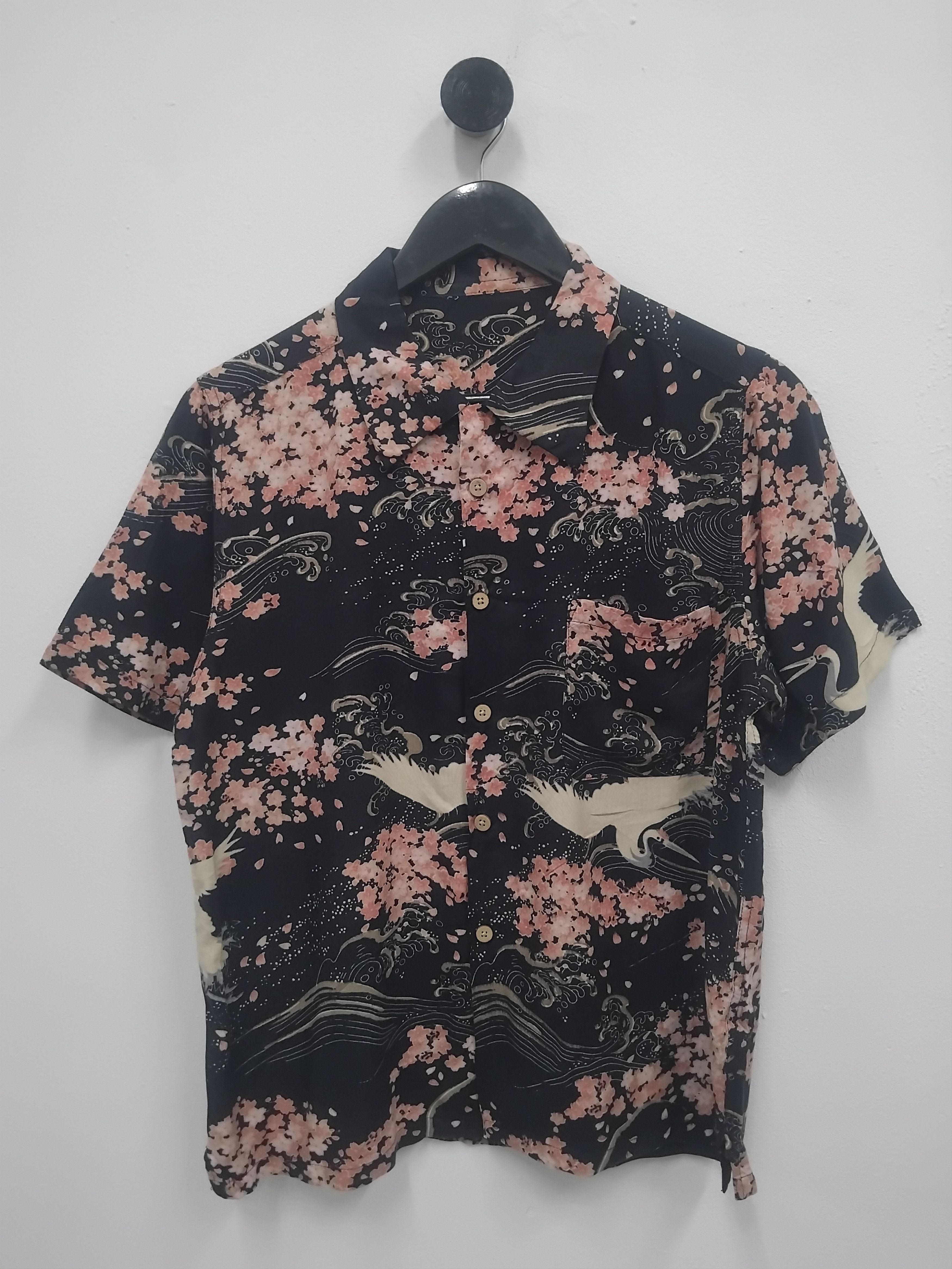 Japanese Brand 💥Bird and sakura japan inspired 100% rayon Hawaiian shirt Size US M / EU 48-50 / 2 - 1 Thumbnail