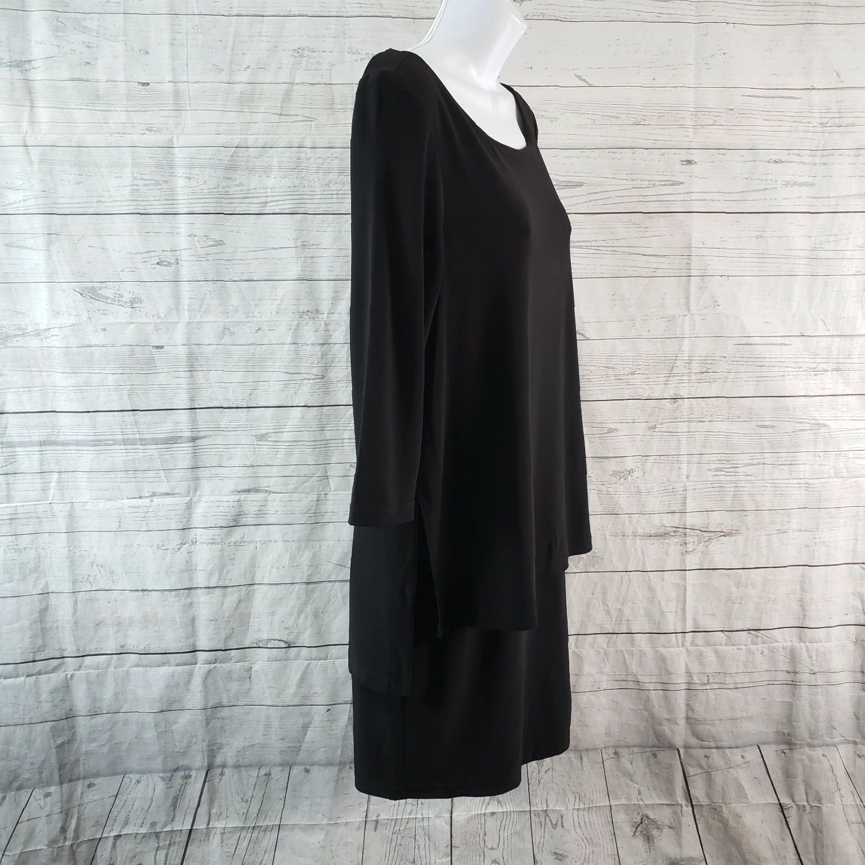 Joseph Ribkoff Joseph Ribkoff Womens Tunic Dress Solid Black Layered Long Sleeve Size 8 - Regular, Short Dress Length, Pullover, Shift Style, Black, Womens, Dress Size M / US 6-8 / IT 42-44 - 4 Thumbnail