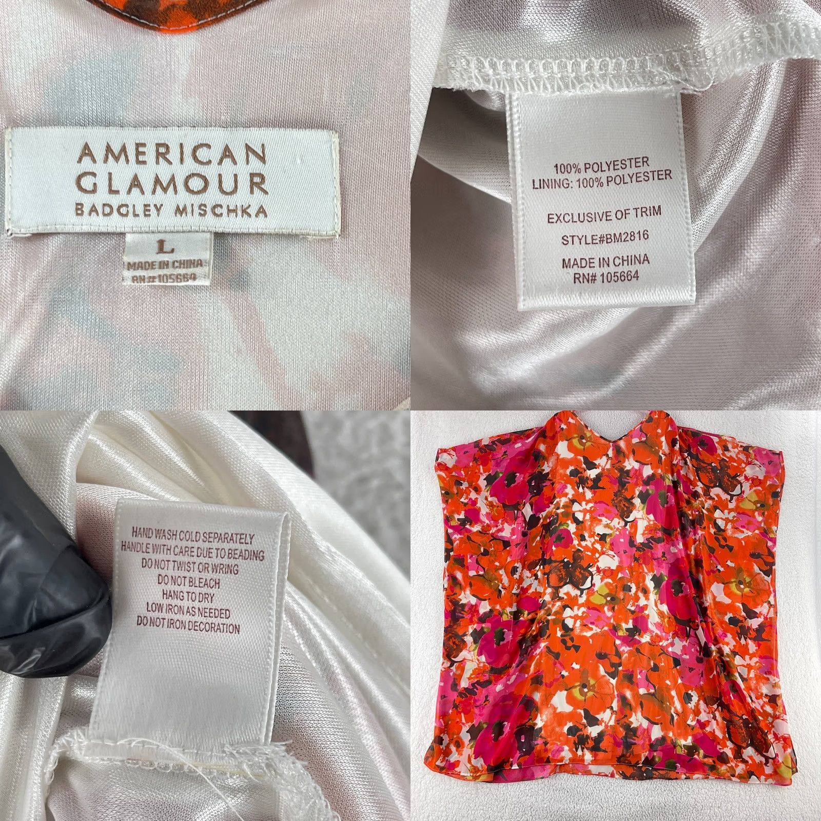 Badgley Mischka American Glamour Badgley Mischka Tunic Shirt Womens Large Orange Floral V-Neck Size L / US 10 / IT 46 - 8 Thumbnail