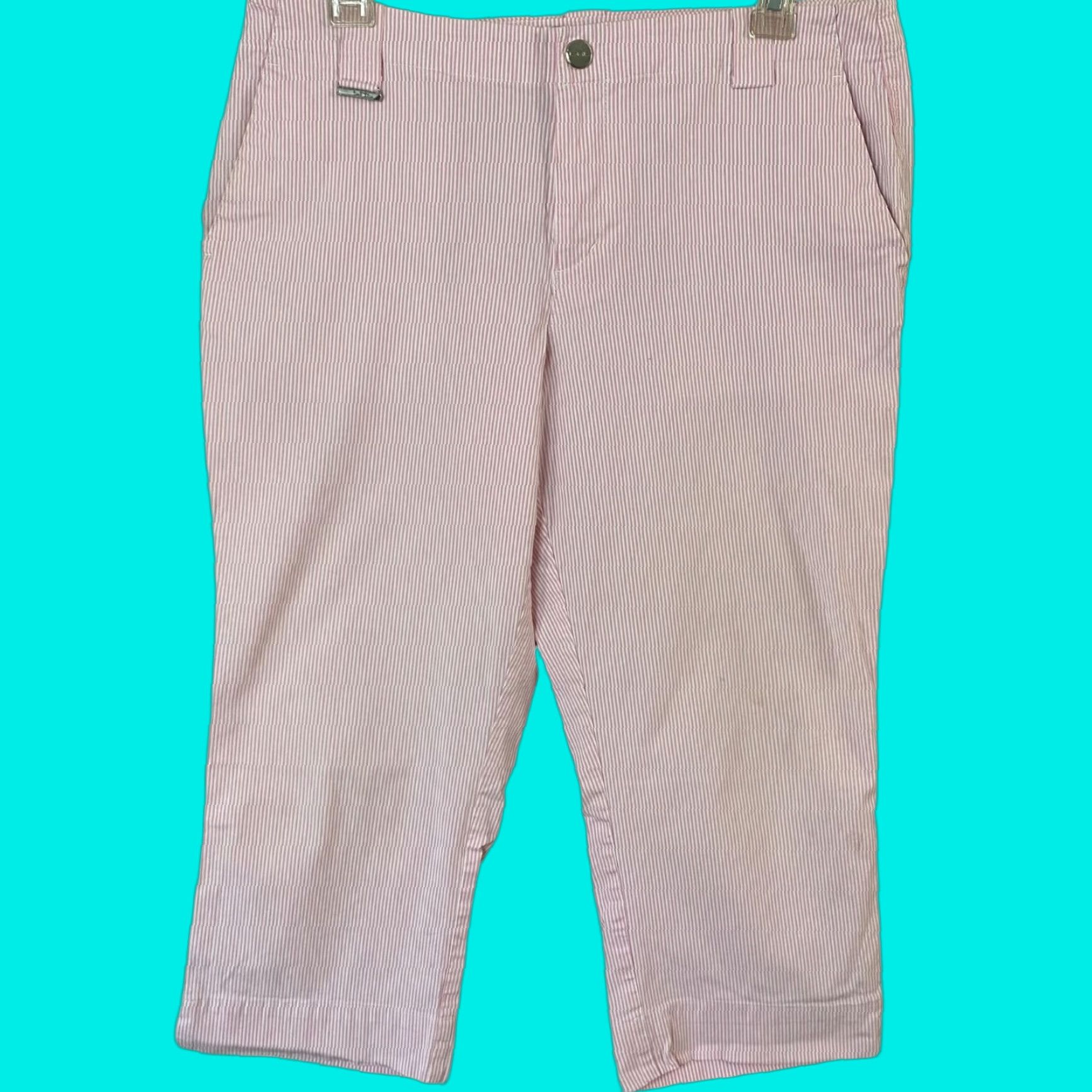 Ralph Lauren Lauren Ralph Lauren Active Capri Pants Womens 8 Pink White Stripe Stretch Pockets 97% Cotton 3% Elastane Beach Preppy Size 30" / US 8 / IT 44 - 1 Thumbnail